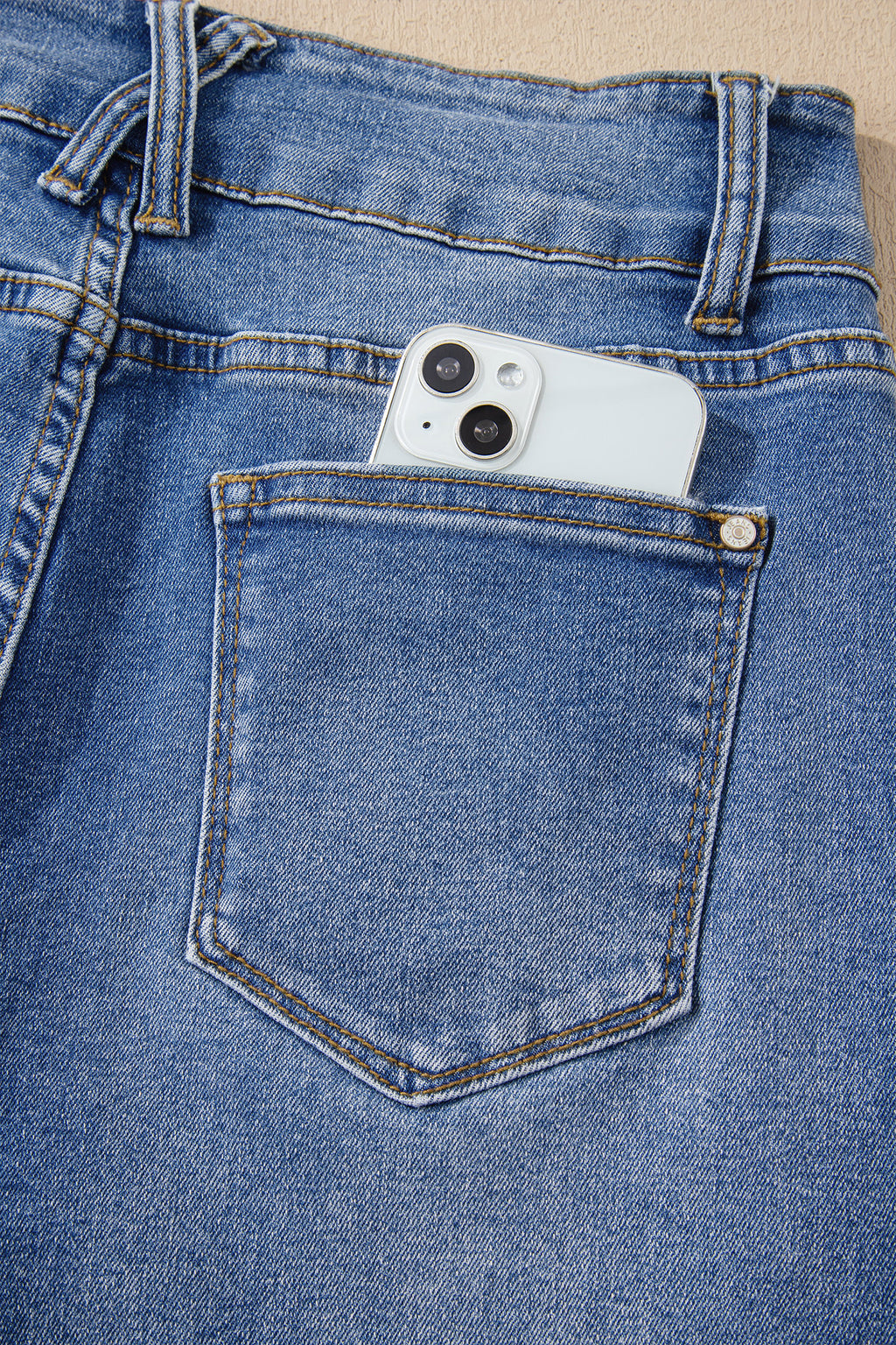 Sky Blue Double Button Zip Fly Straight Leg Jeans