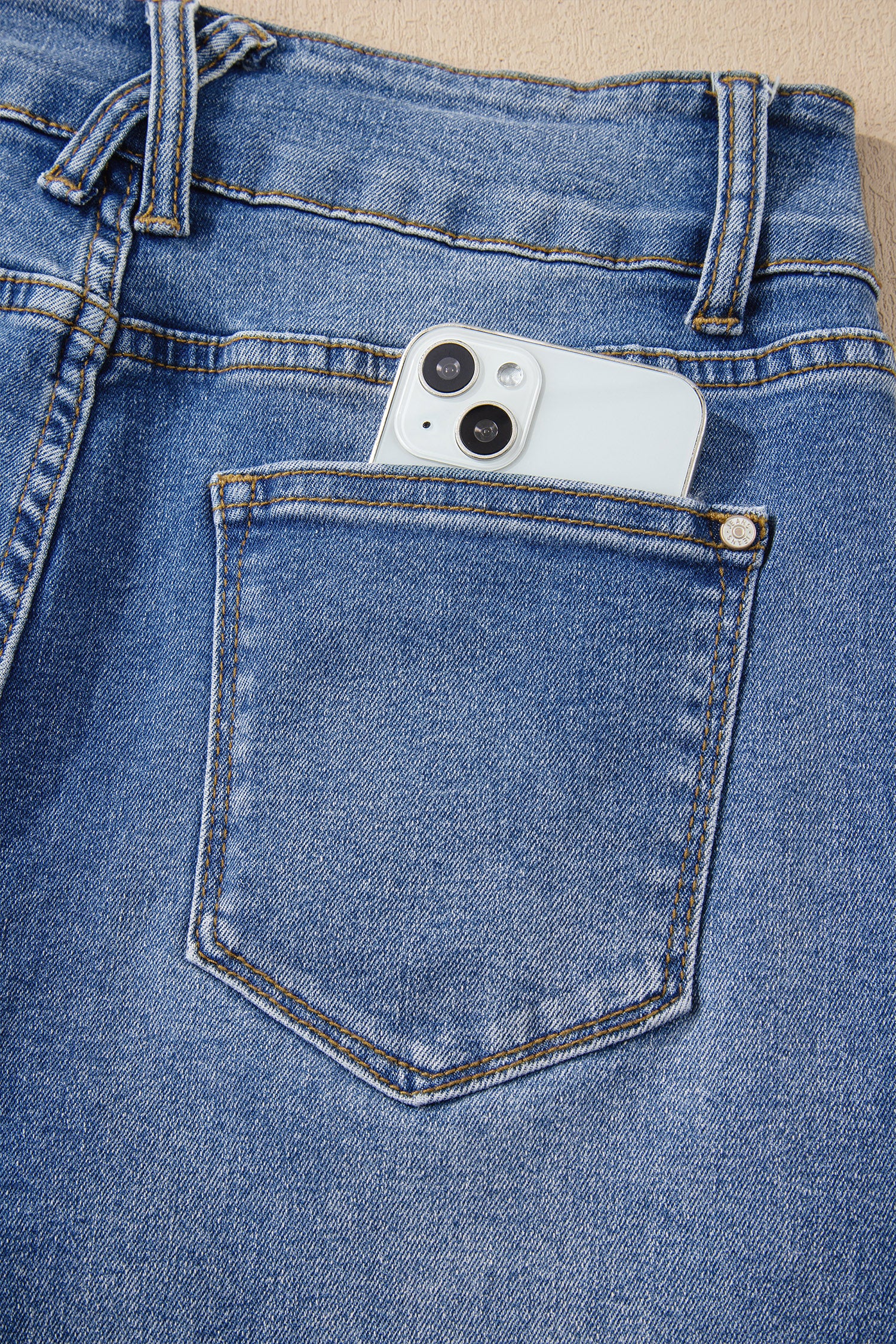 Sky Blue Double Button Zip Fly Straight Leg Jeans