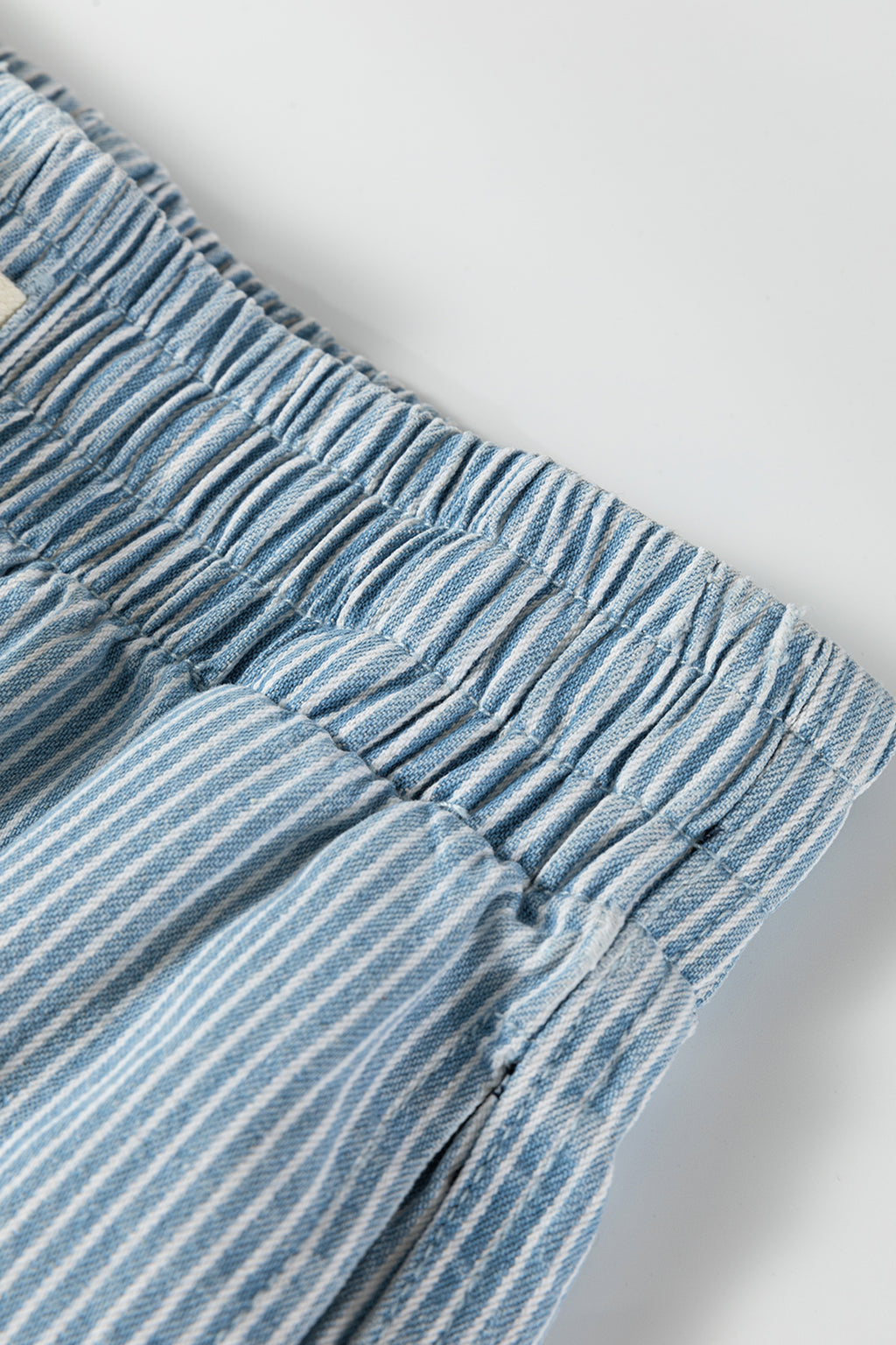 Sky Blue Stripe Drawstring Elastic Waist Casual Denim Shorts