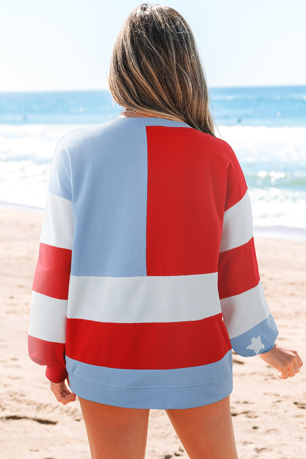 Multicolour American Flag Vintage Oversized Pullover Sweatshirt