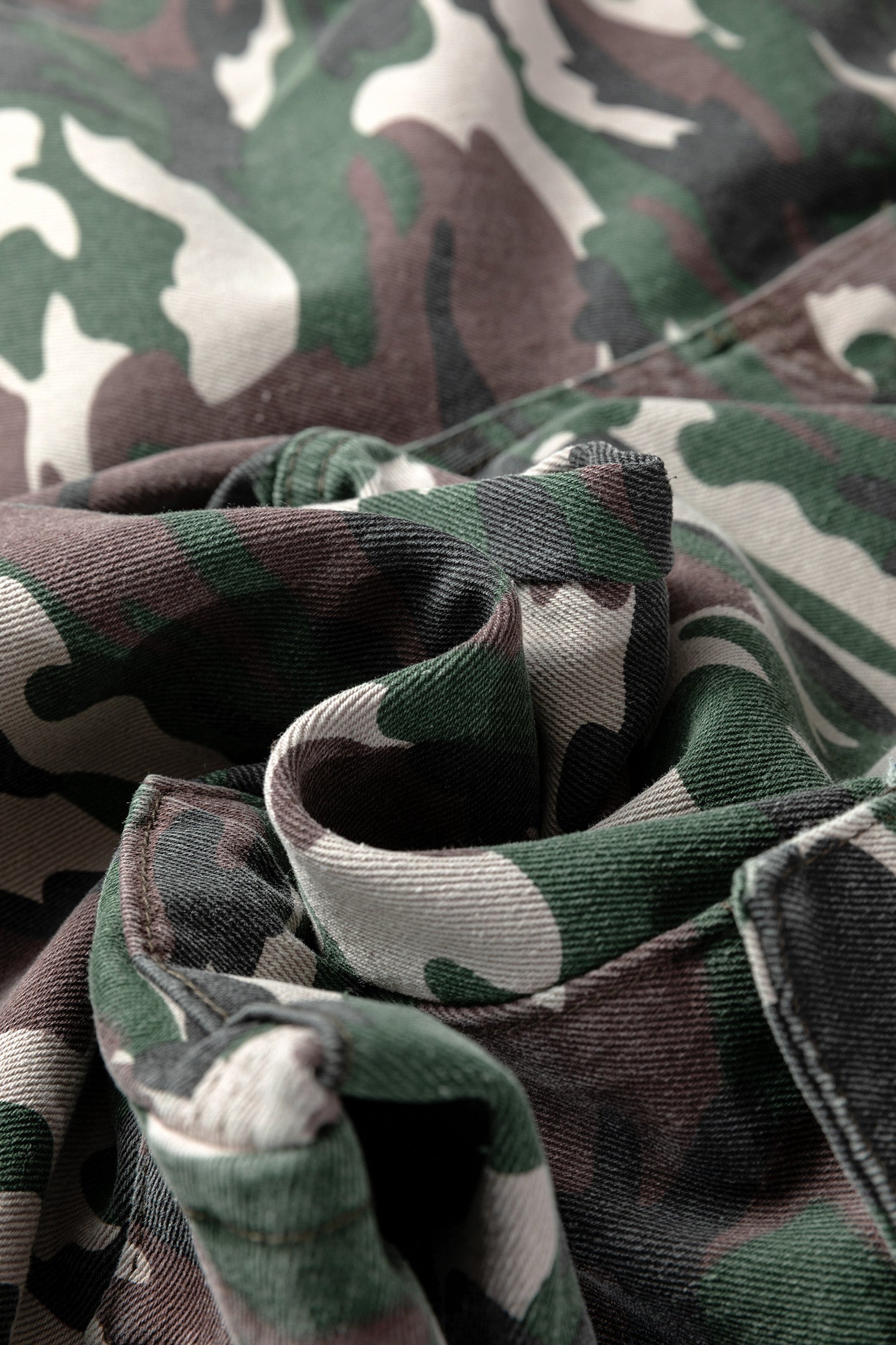 Green Camo Denim Cargo Wide Leg Pants