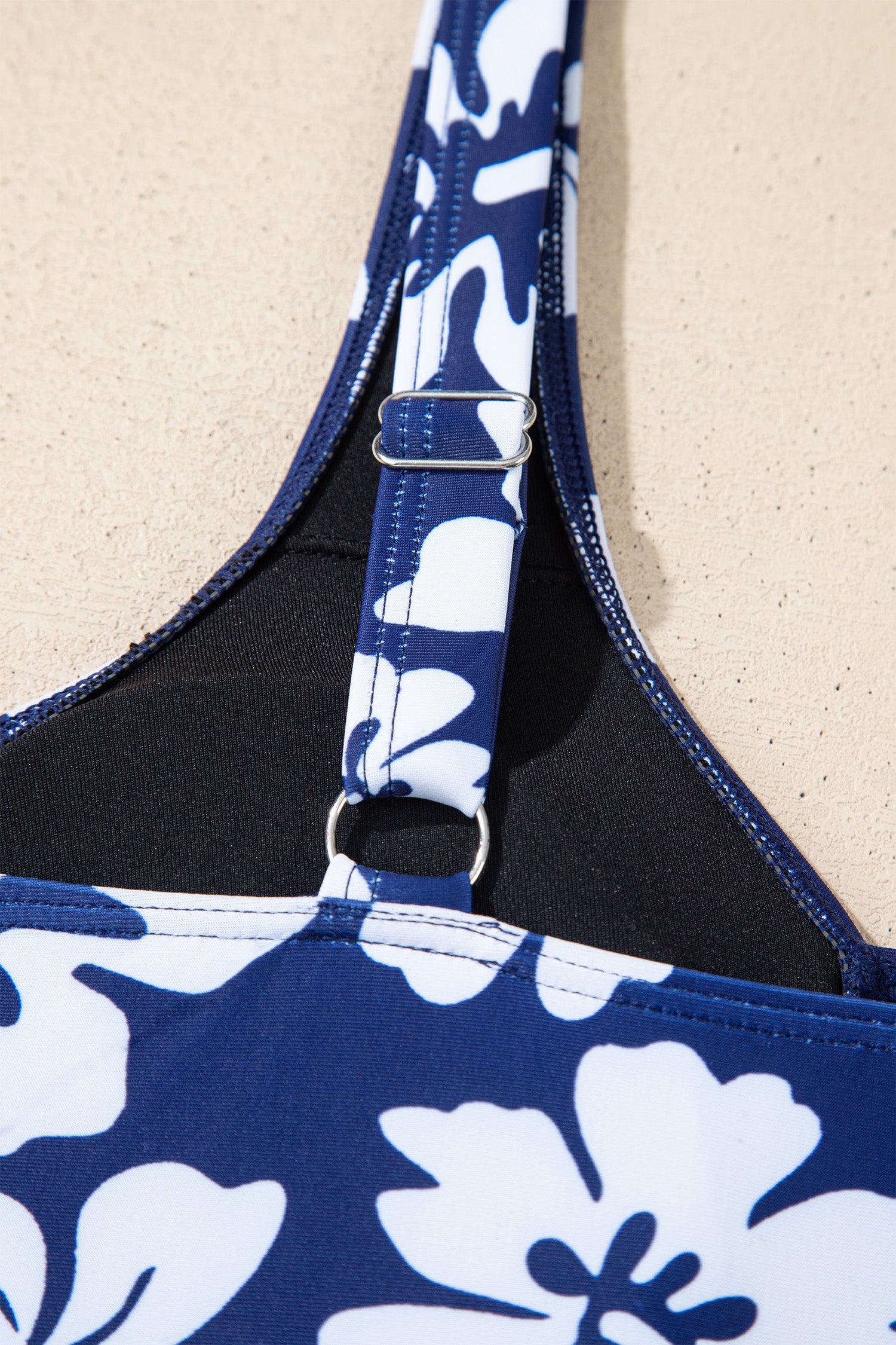 Blue Floral Print Patchwork Bow Knot Detail Sleeveless Swim Dress