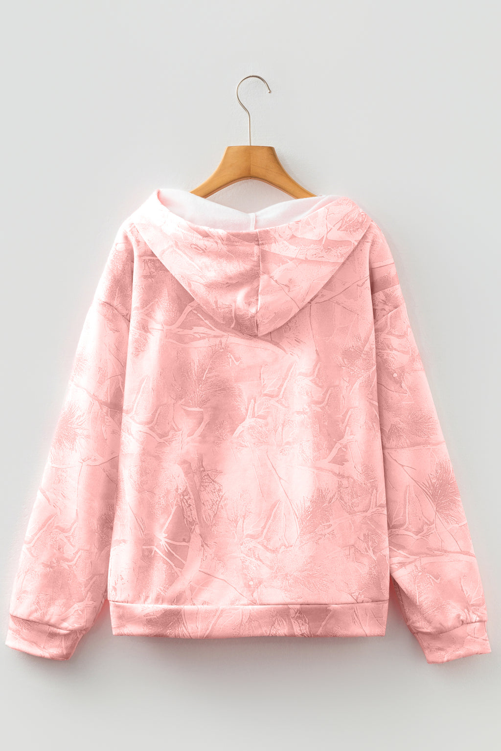 Light Pink Camouflage Woodland Print Oversized Sporty Hoodie