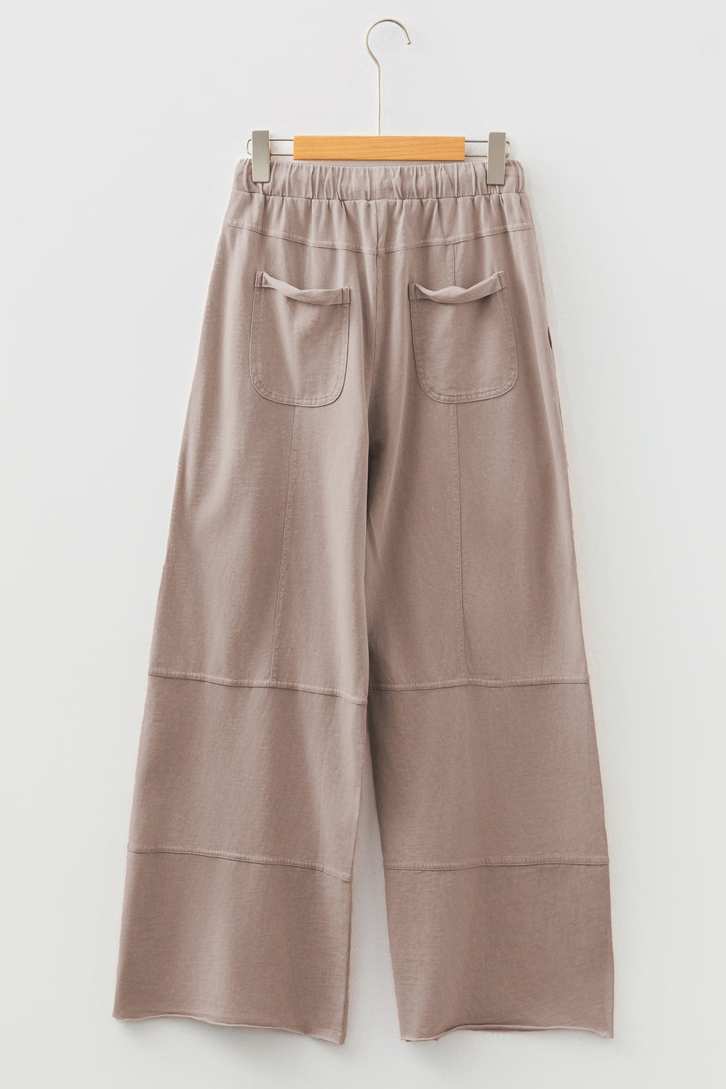Smoke Gray Mineral Wash Exposed Seam Drawstring Elastic Waistband Wide Leg Cargo Pants