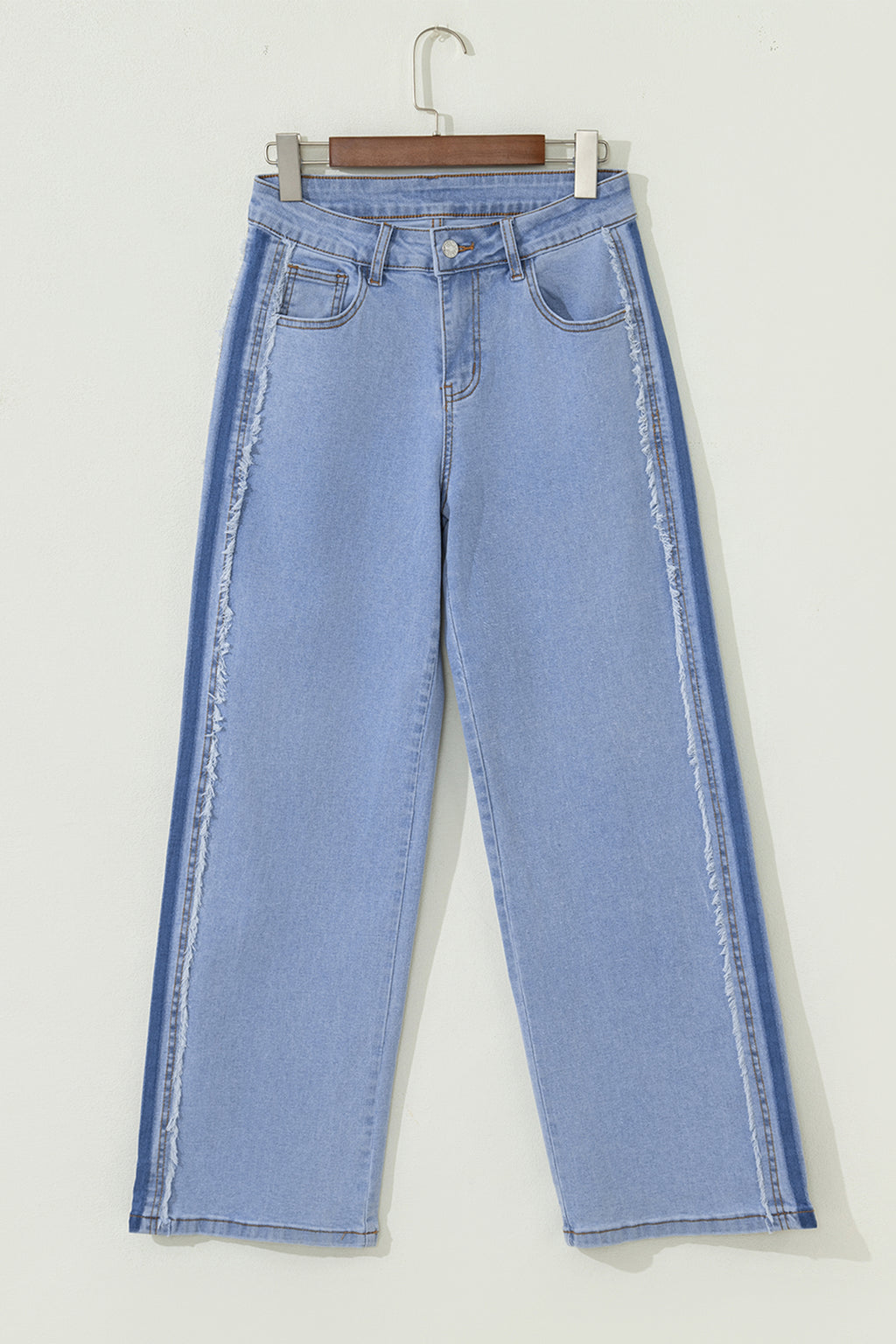 Beau Blue Contrast Stripe Frayed Side Panel Patchwork Shift Jeans