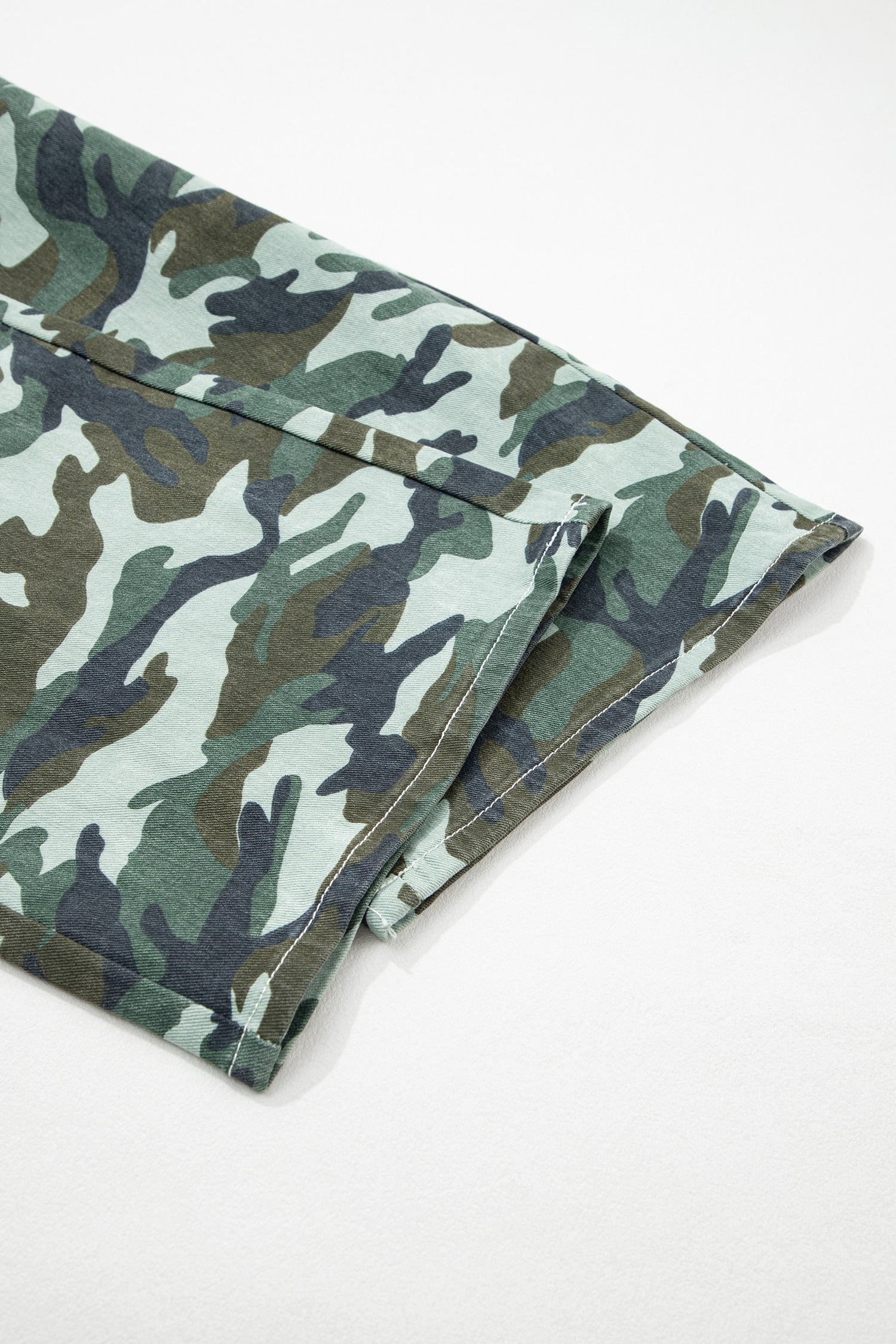 Green Camouflage Print Wide Leg Drawstring Denim Pants