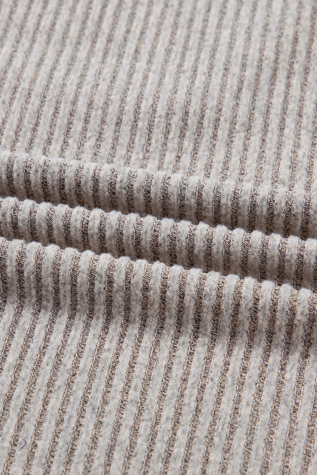 Simply Taupe Ribbed V Neck Contrast Ribbon Bow Back Drop Shoulder Long Sleeve Top