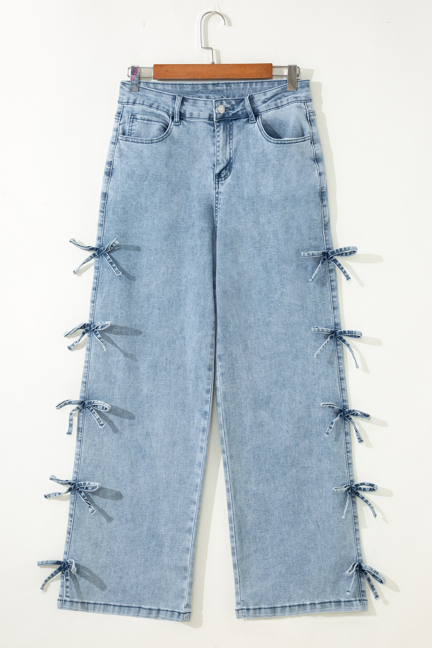 Beau Blue Bow Knot Side Detail Straight Leg Loose Jeans