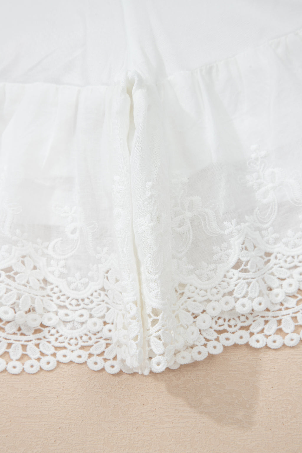 White Lace Ruffle Tiered Drawstring Elastic Waist Sweet Shorts