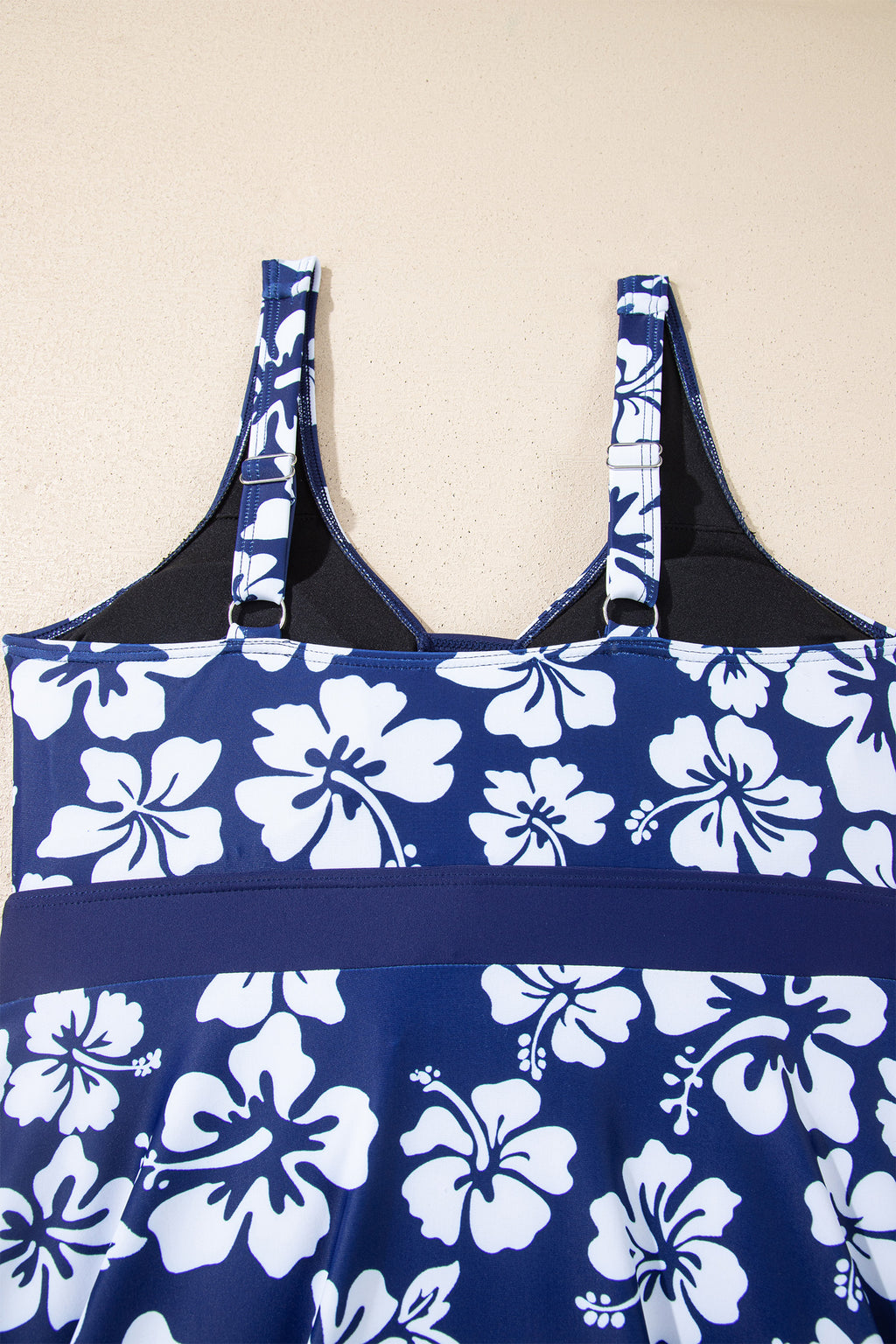 Blue Floral Print Patchwork Bow Knot Detail Sleeveless Swim Dress