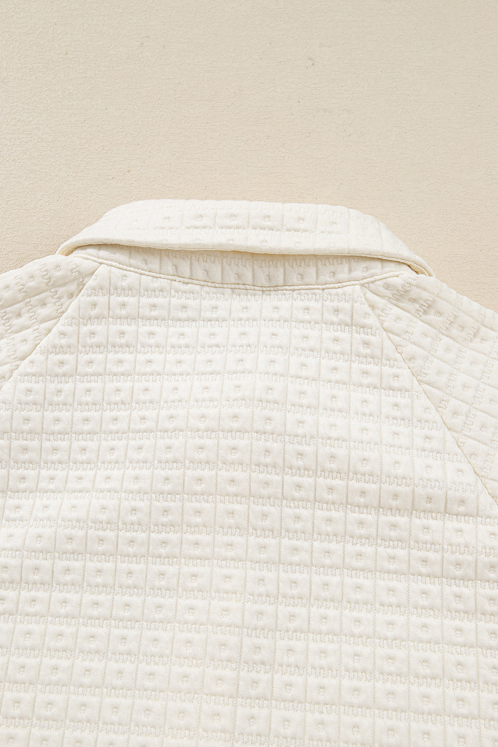 Beige Pineapple Textured Half Button Collared Sweatshirt