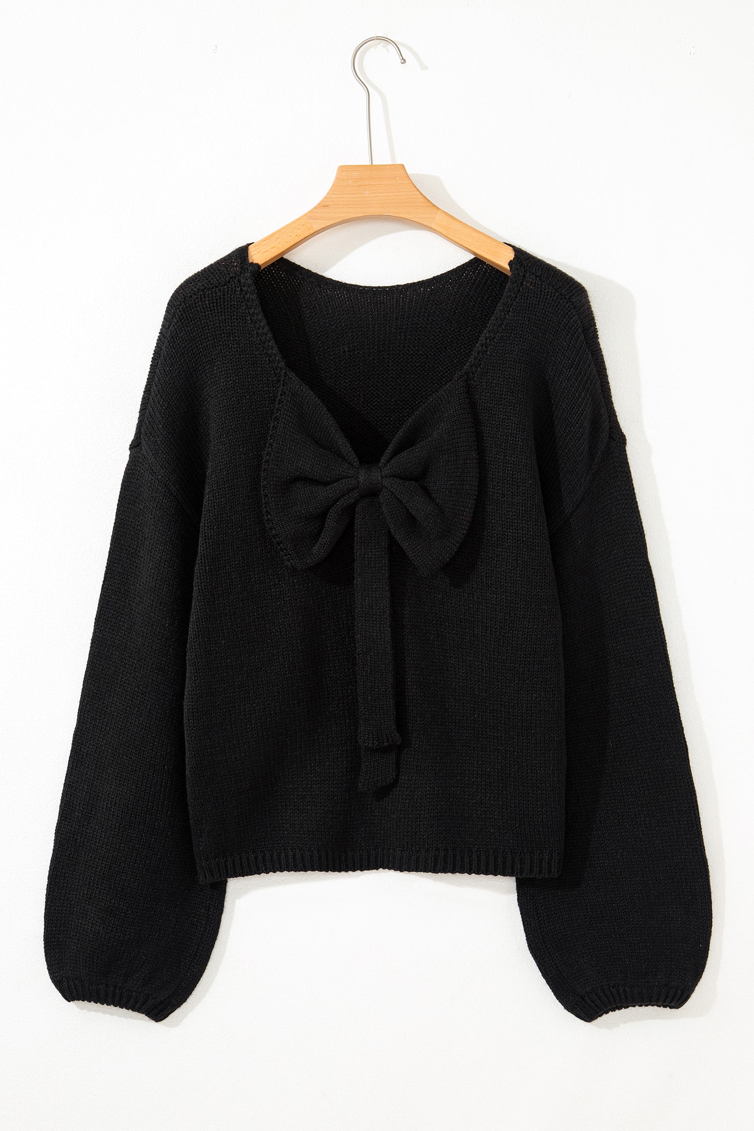Black Bow Backless Bubble Sleeve Sweater