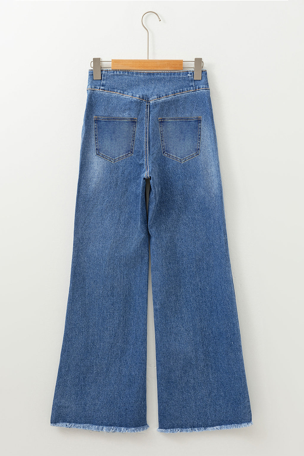 Sail Blue High Waist Button Fly Seamed Raw Hem Flare Jeans