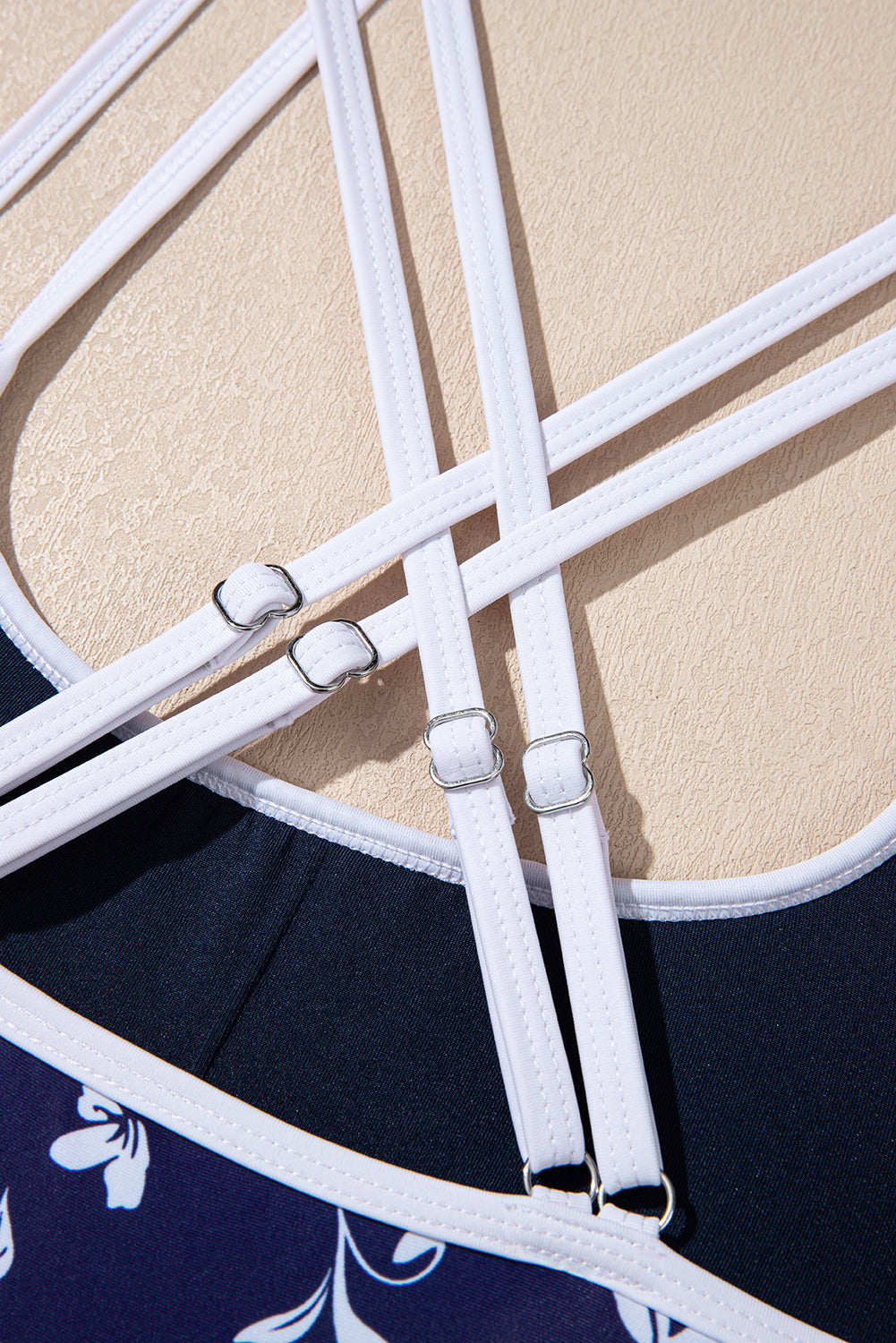 Blue Crossed Back Floral Print Asymmetric Knot Side One Piece Swimsuit