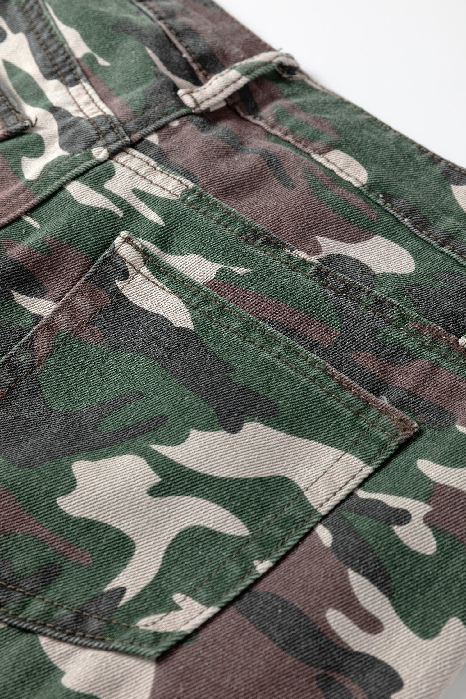 Green Camo Denim Cargo Wide Leg Pants