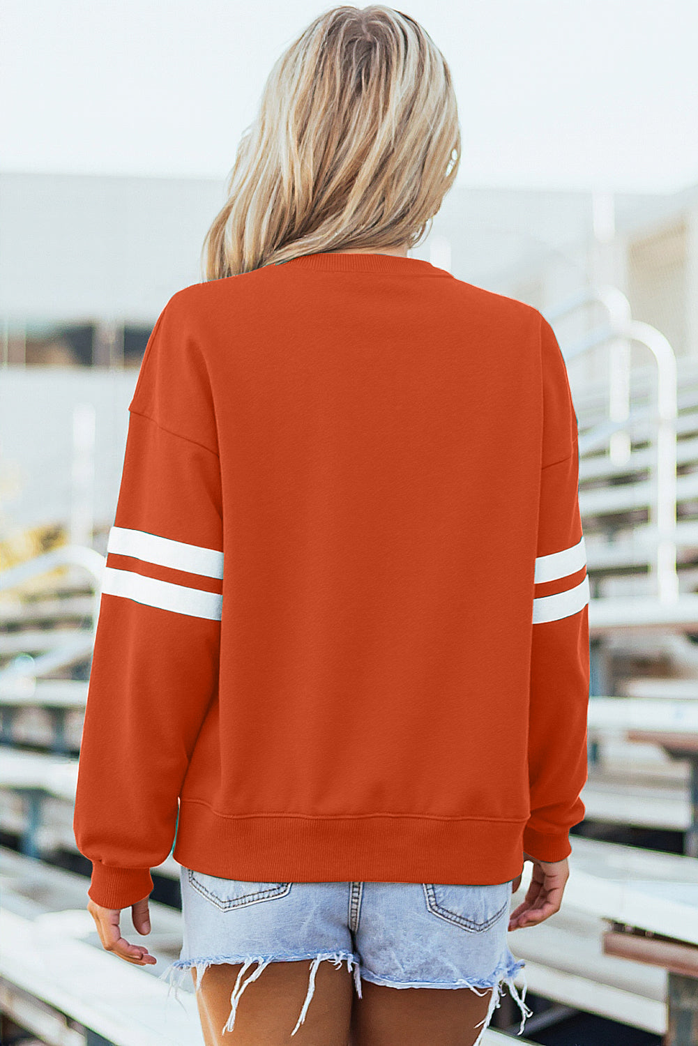 Orange Varsity Striped Detail Drop Shoulder Oversized Sweatshirt