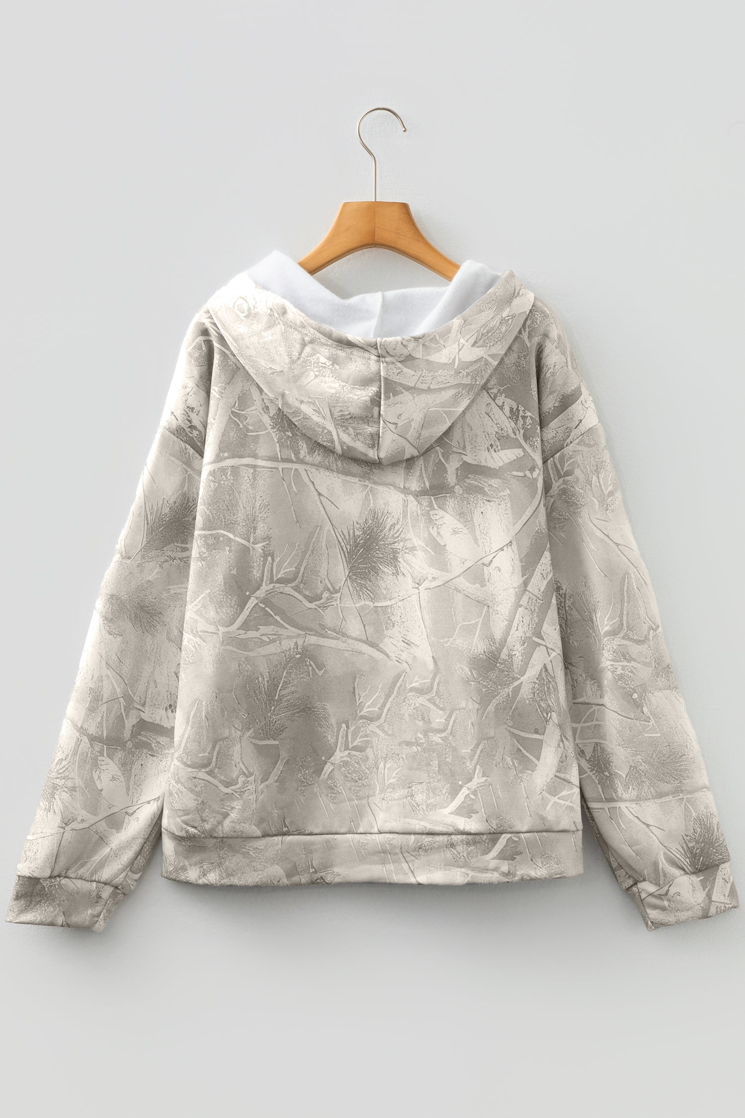 Beige Camouflage Woodland Print Oversized Sporty Hoodie