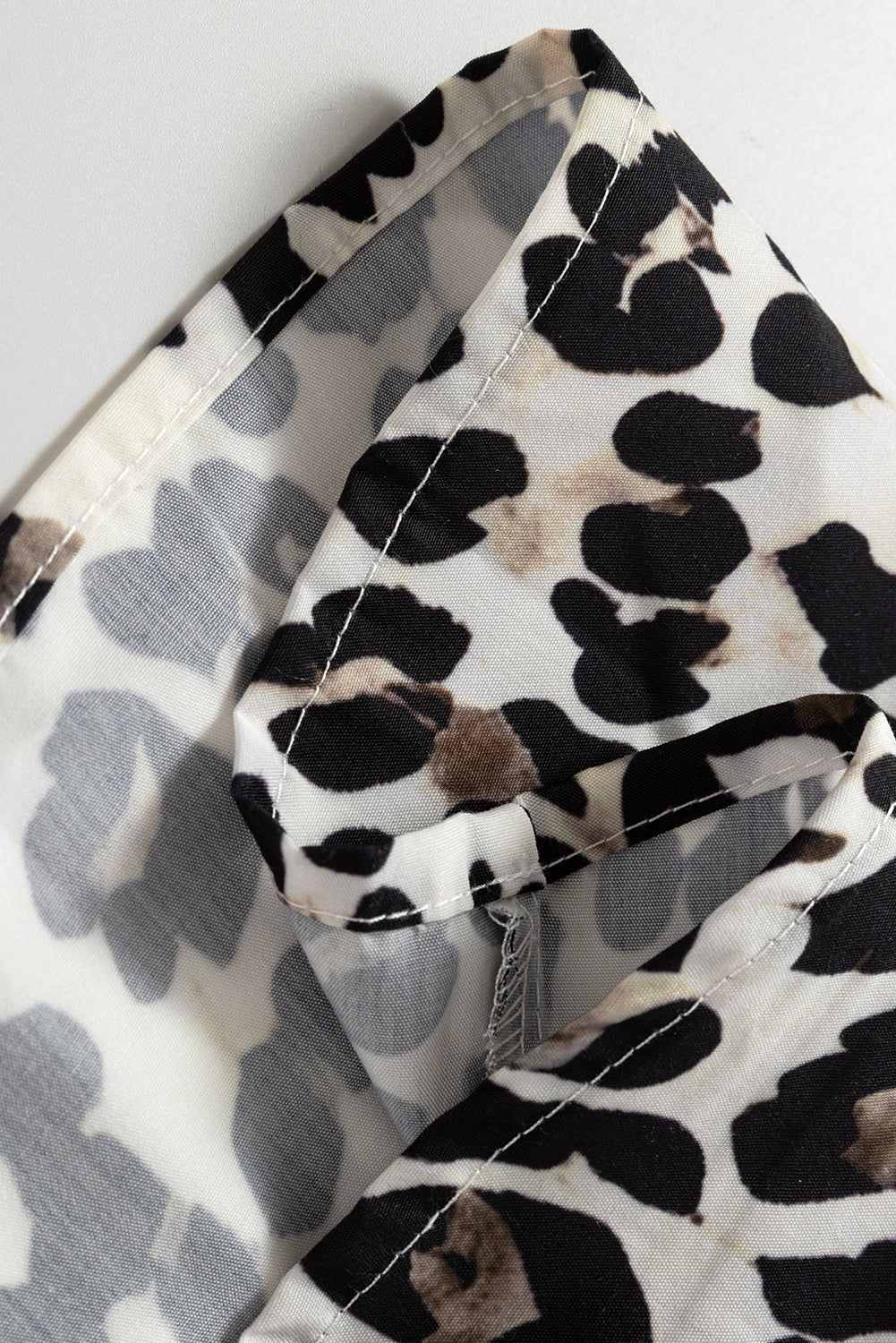 Multicolour Button Striped Collar Leopard Print Long Sleeve Flared Dress