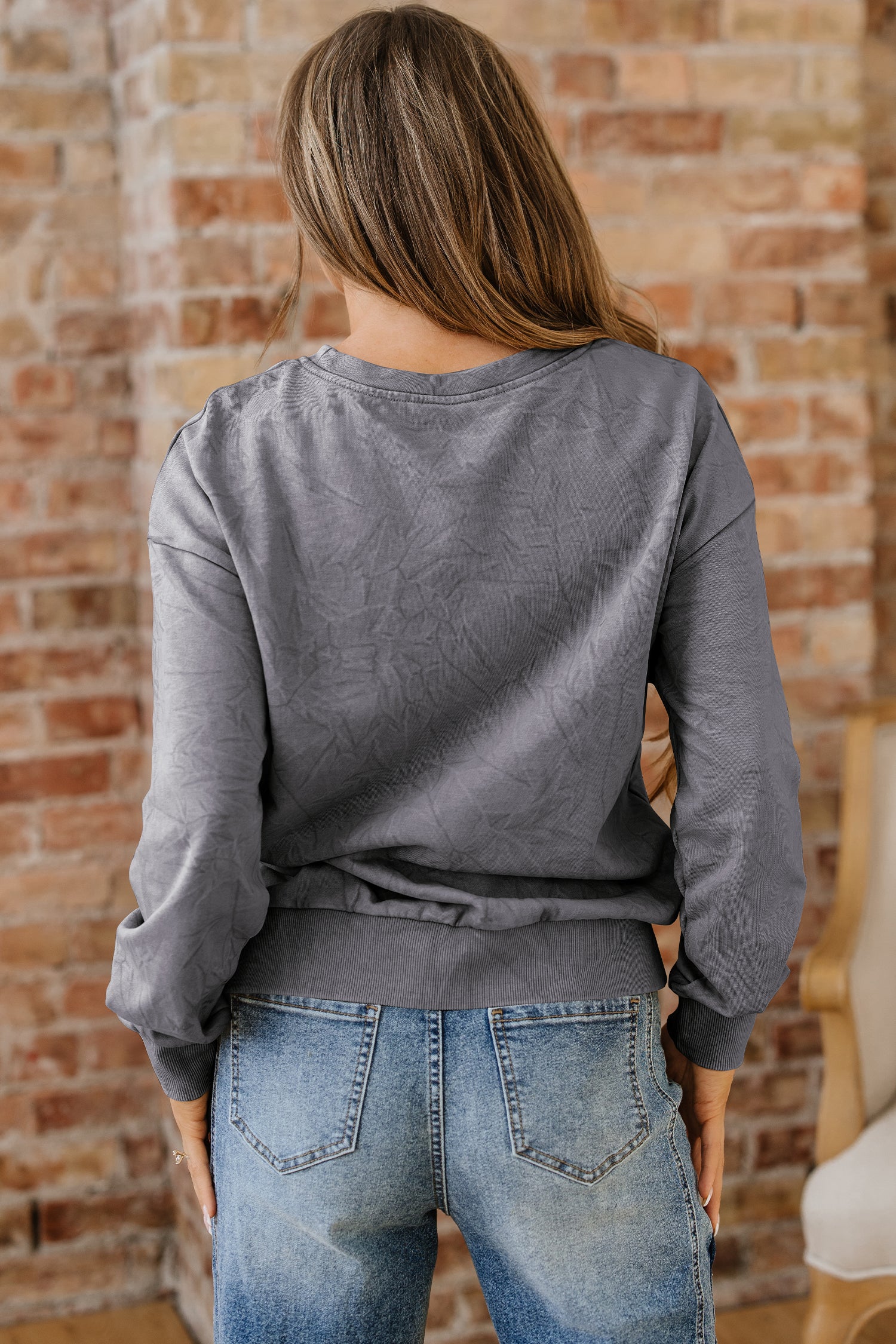 High-rise saved by grace Letter Embroidery Mineral Wash Loose Sweatshirt