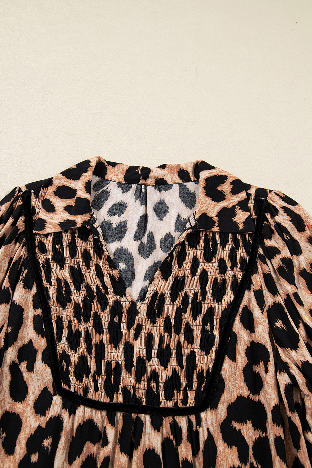 Brown Leopard Print Smocked Detail Flowy Midi Dress