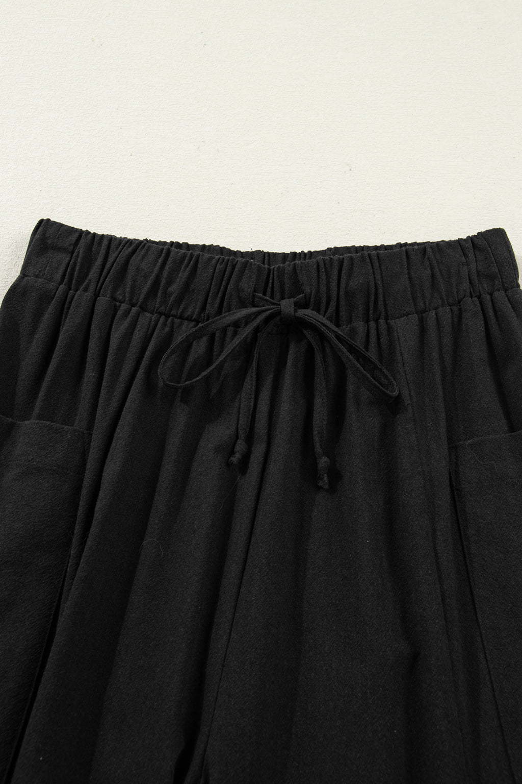 Black Drawstring Elastic Waist Patch Pocket Barrel Leg Casual Pants