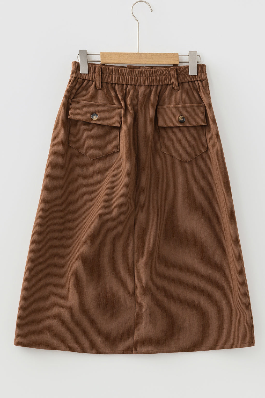 Coffee Front Slit Shift High Waist Midi Skirt