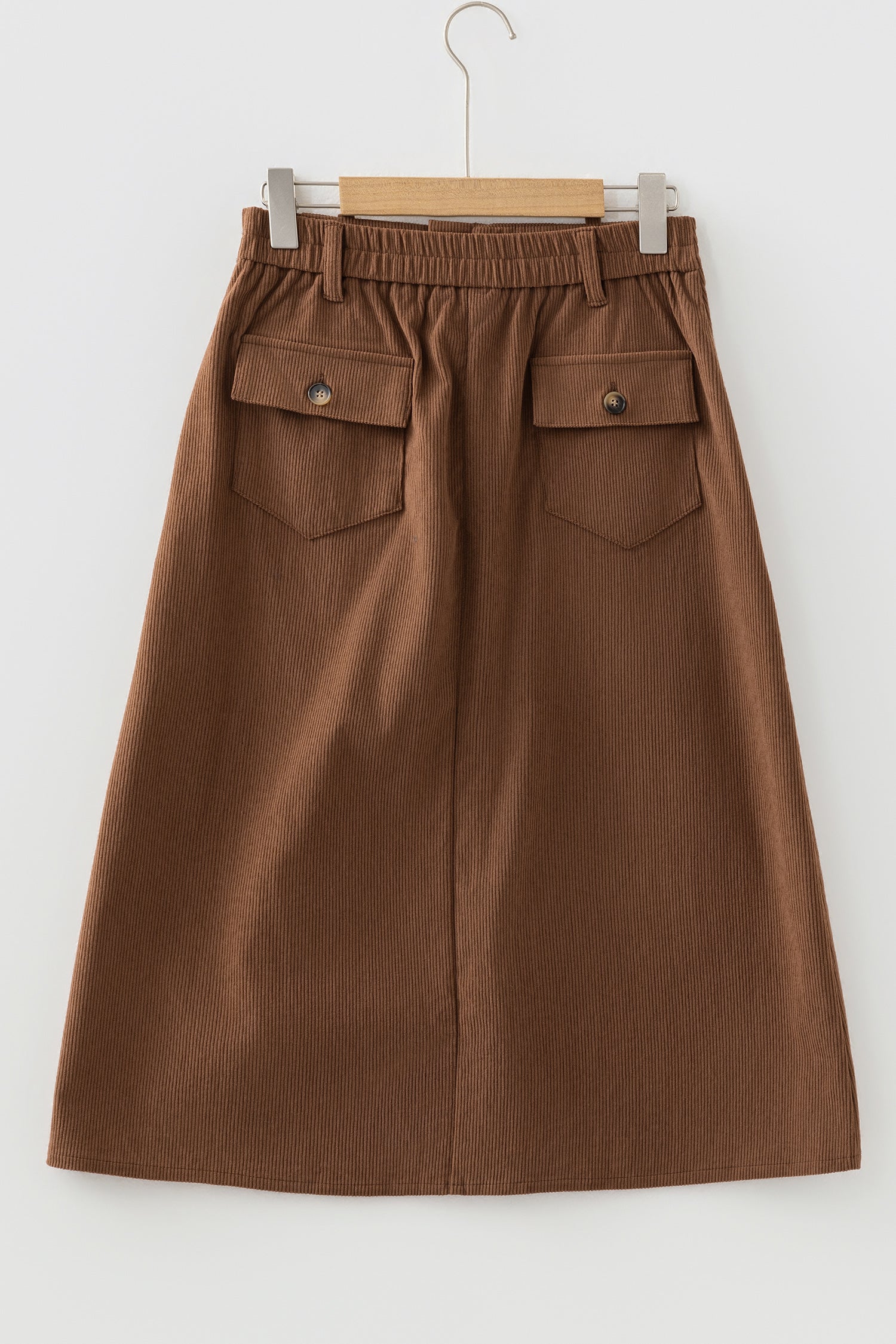 Coffee Front Slit Shift High Waist Midi Skirt