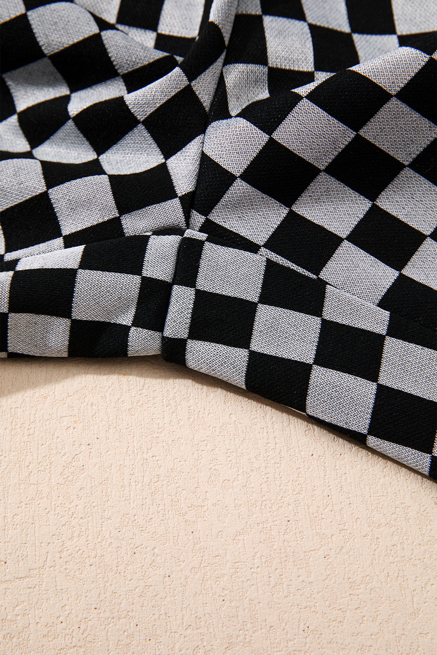 White Checkerboard Drawstring Waist Casual Pants