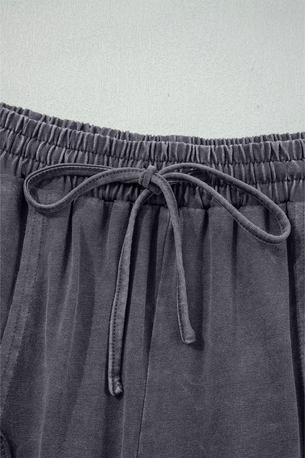 Light Grey Flower Patch Mineral Washed Terry Knit Cropped Wide Leg Pants