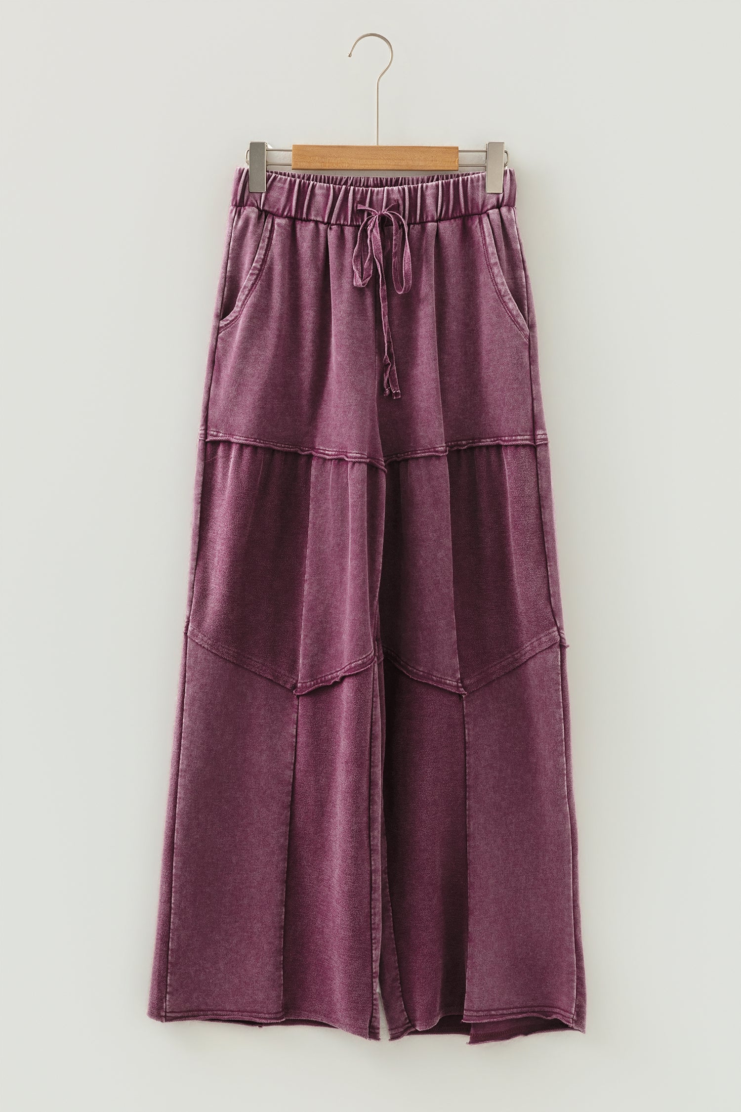 Wild Ginger Careys Mineral Wash Tiered Wide Leg Patchwork Drawstring Pants