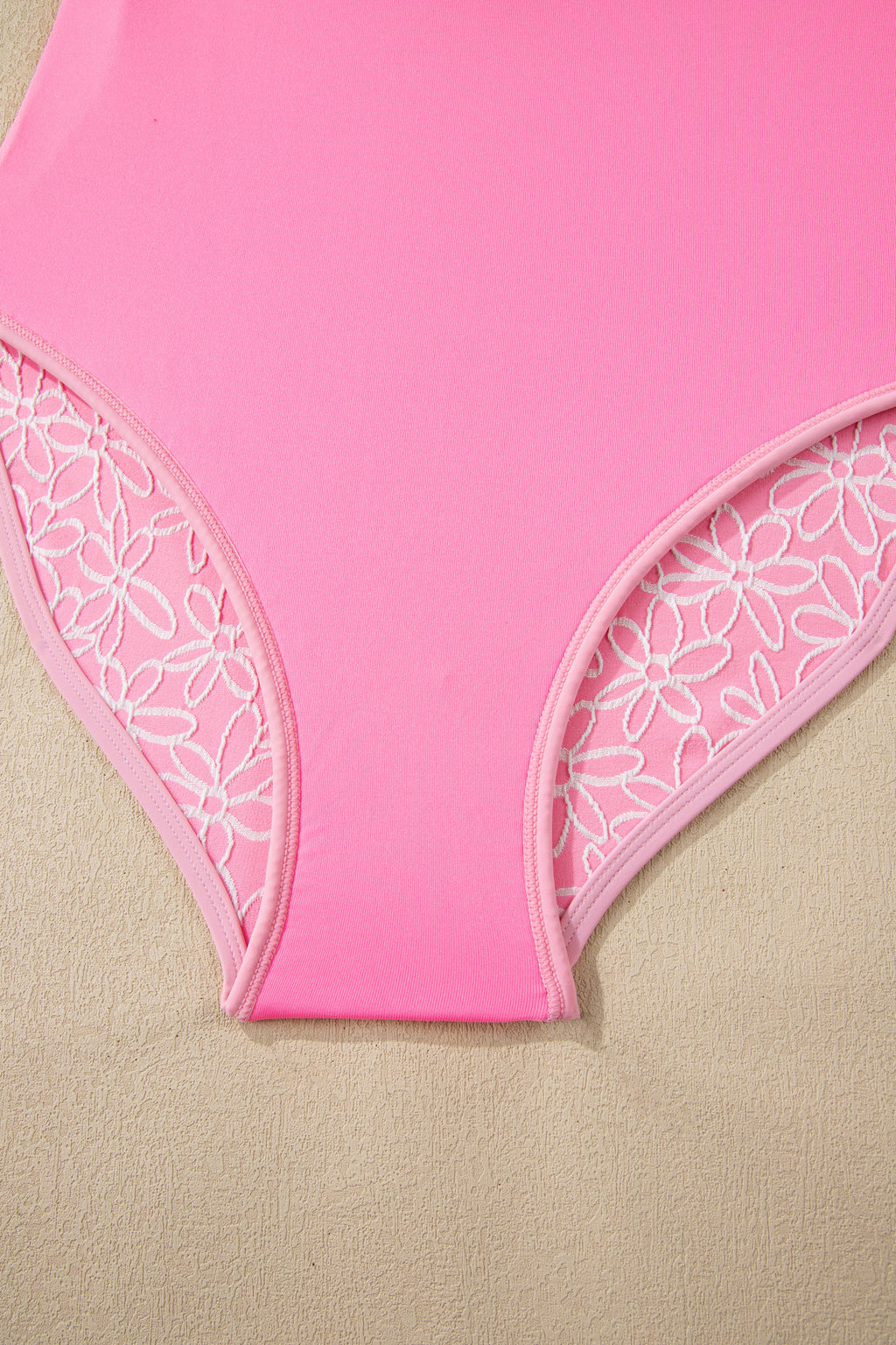 Pink Corded Flower Texture Spaghetti Straps Halterneck One Piece Swimsuit