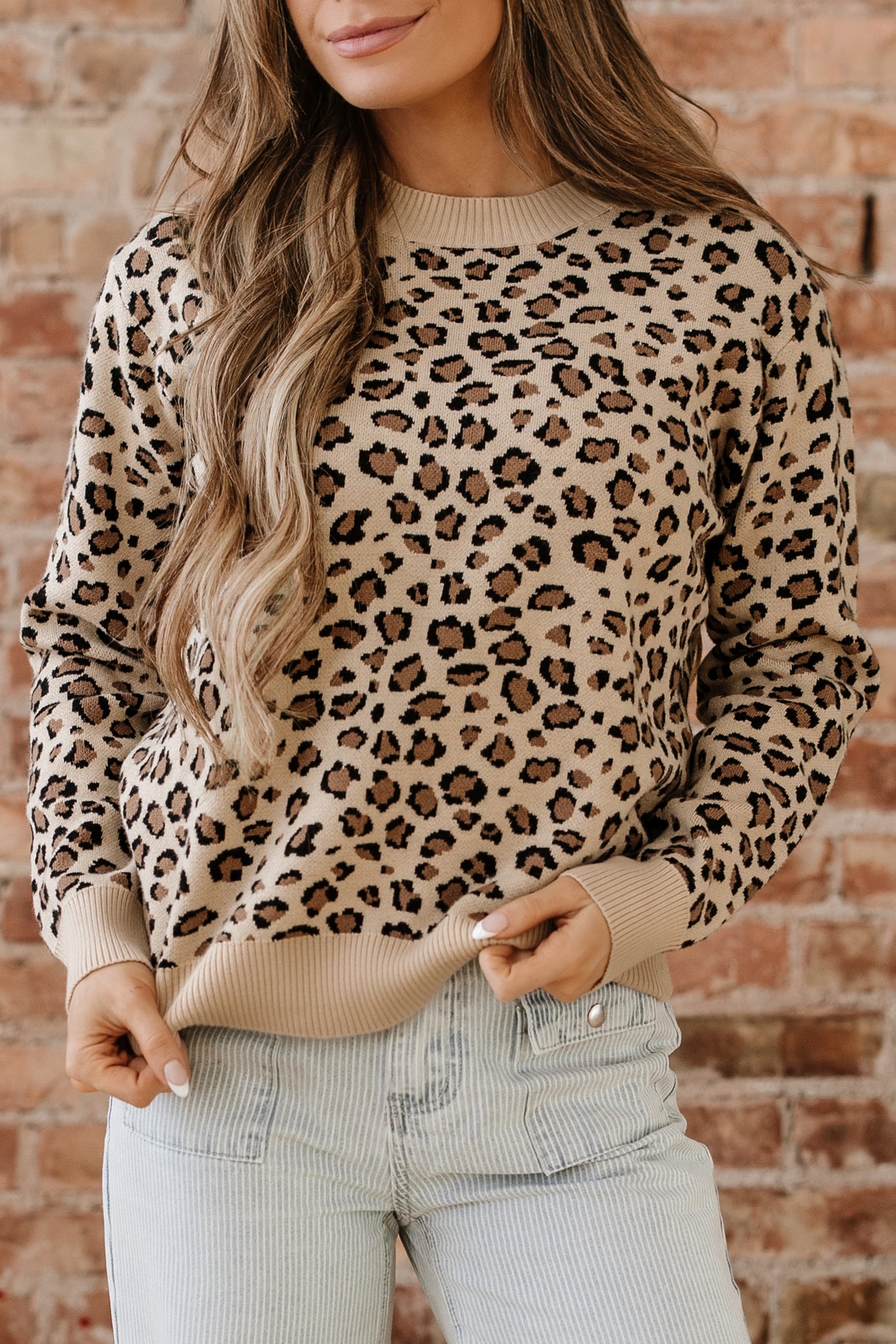 Khaki Leopard Print Dolman Sleeve Sweater