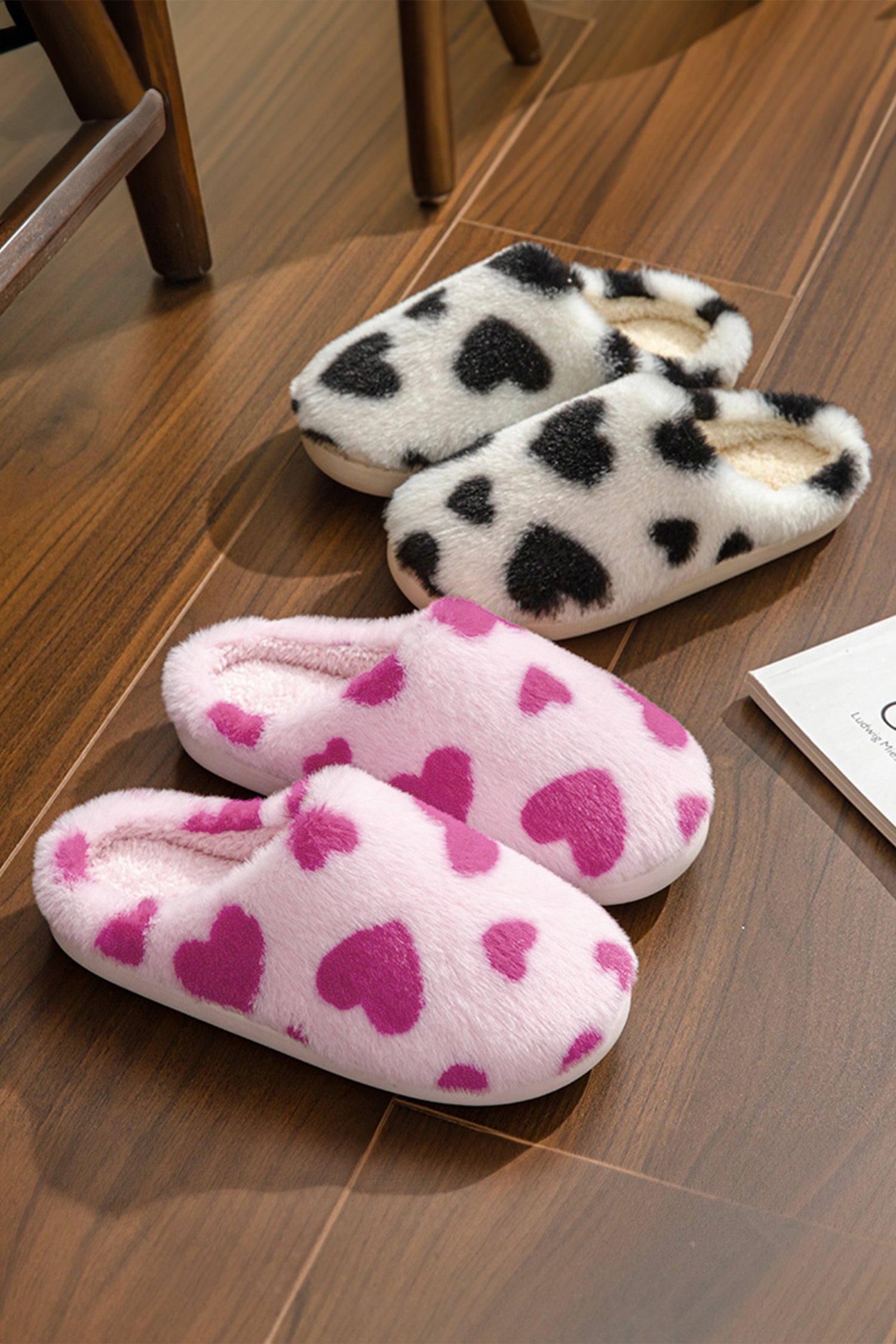 Fiery Red Valentines Heart Shape Winter Fuzzy Slippers