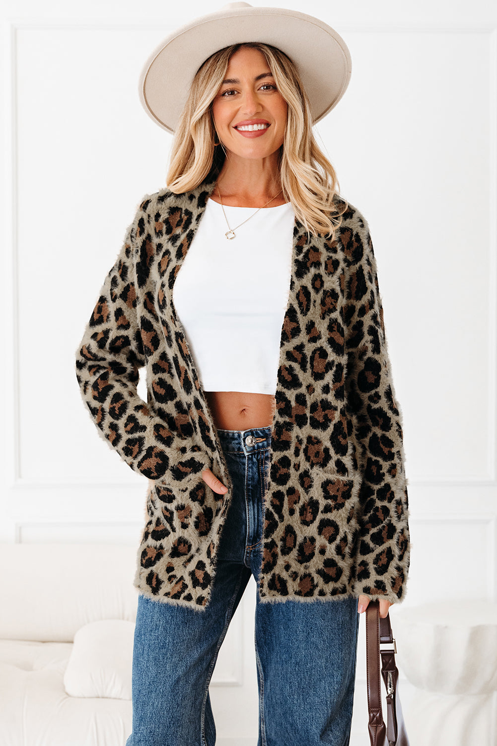 Brown Leopard Open Casual Cardigan