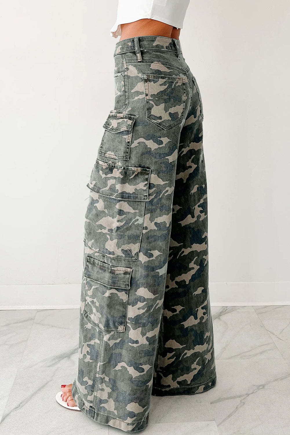 Green Camo Cargo Wide Leg Pants