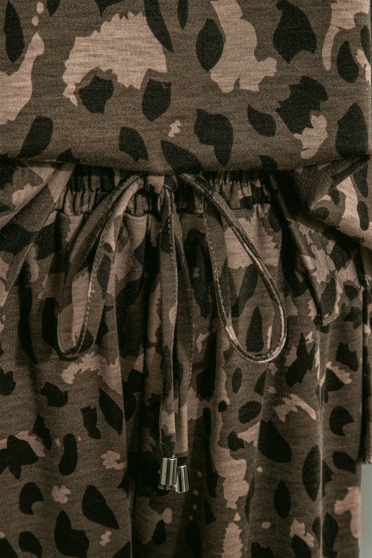 Brown Leopard Print Raw Seam Patchwork Pullover Drawstring Loose Pant Set