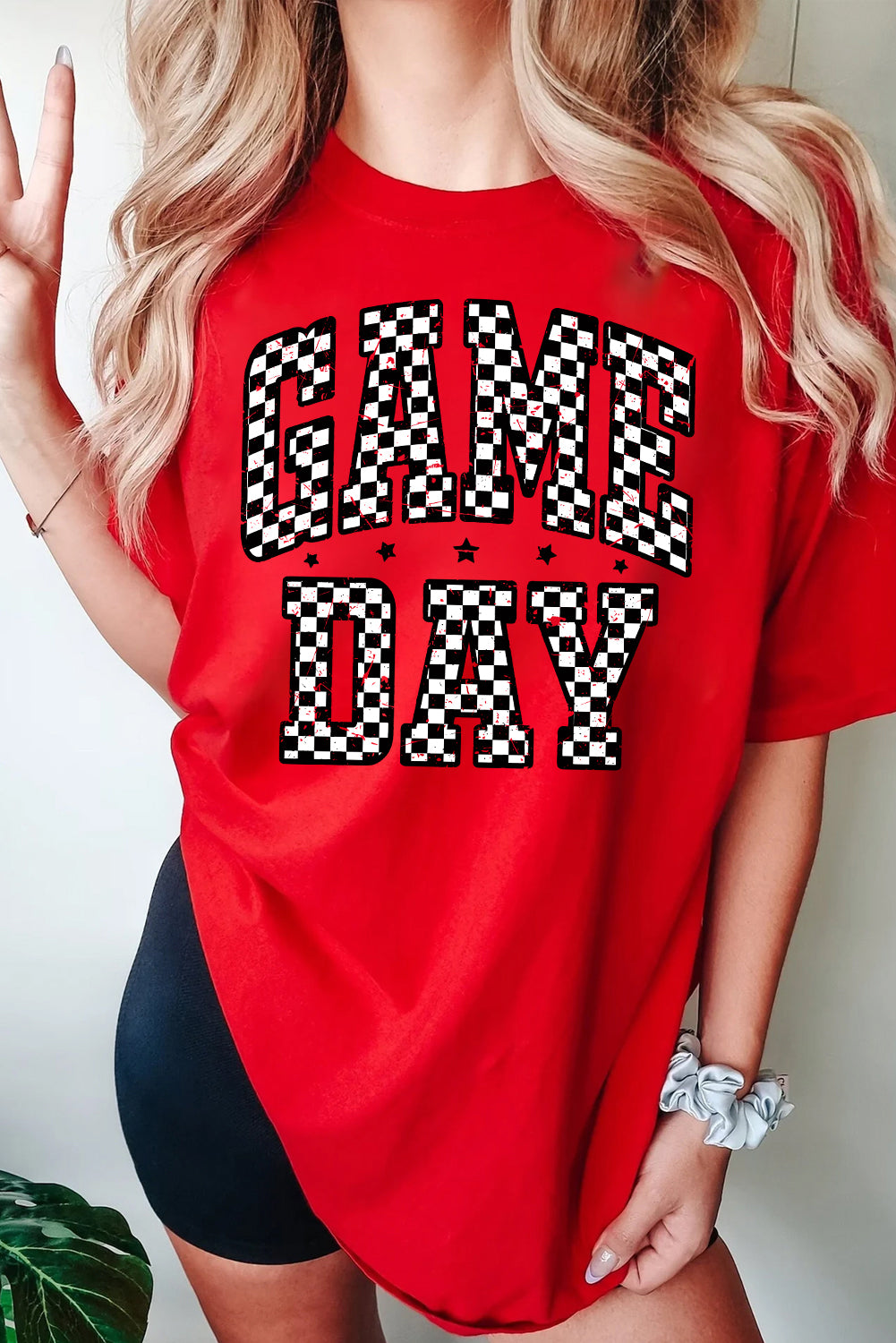Red Checkered Game Day Graphic T Shirt