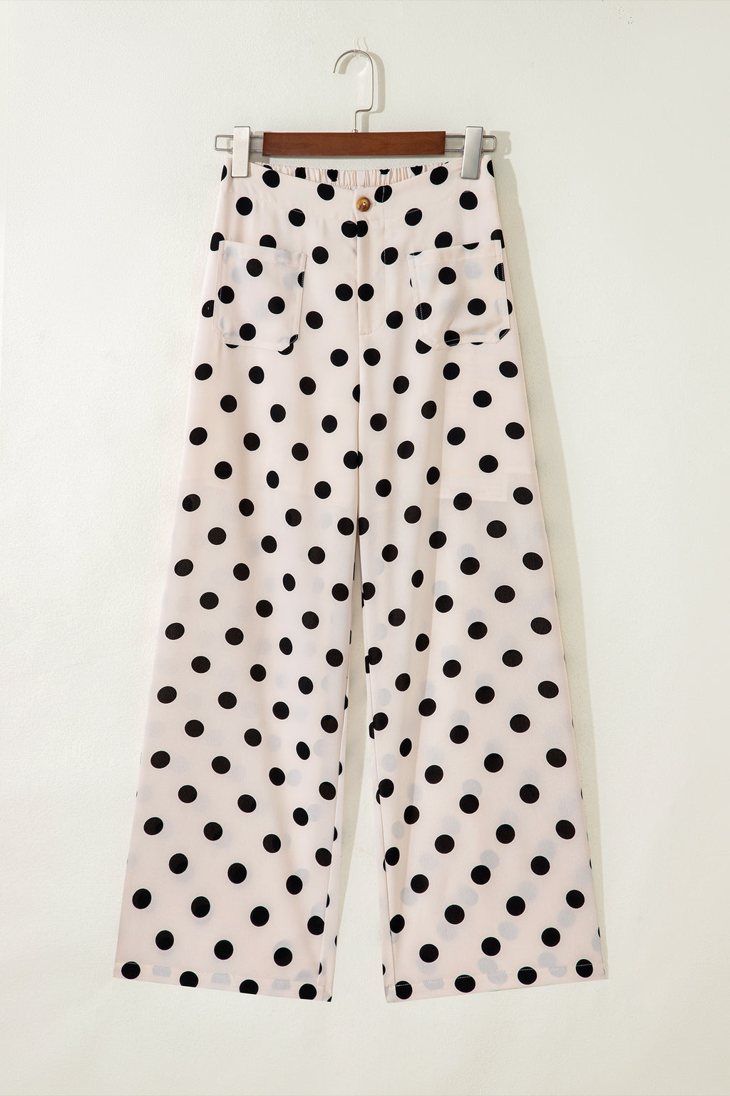 White Polka Dot Print Patched Pocket Loose Pants