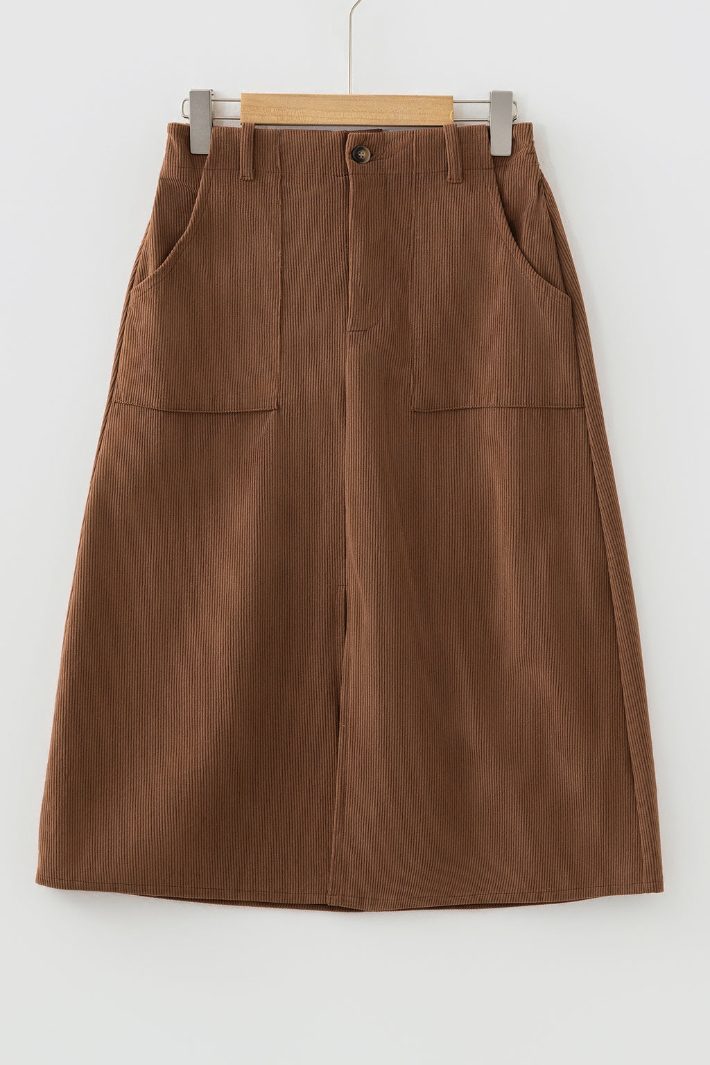 Coffee Front Slit Shift High Waist Midi Skirt