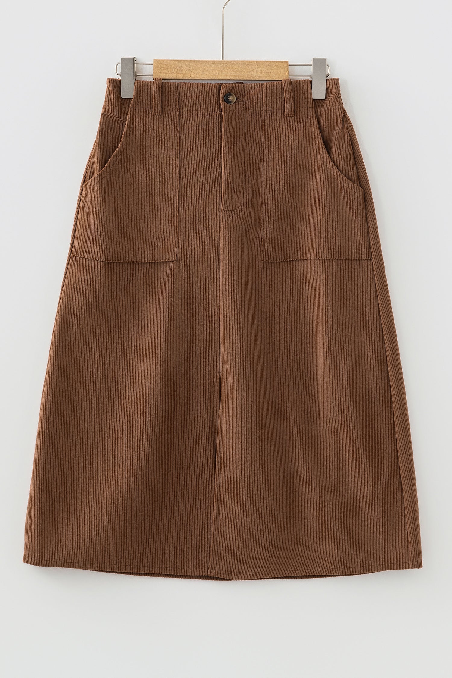 Coffee Front Slit Shift High Waist Midi Skirt