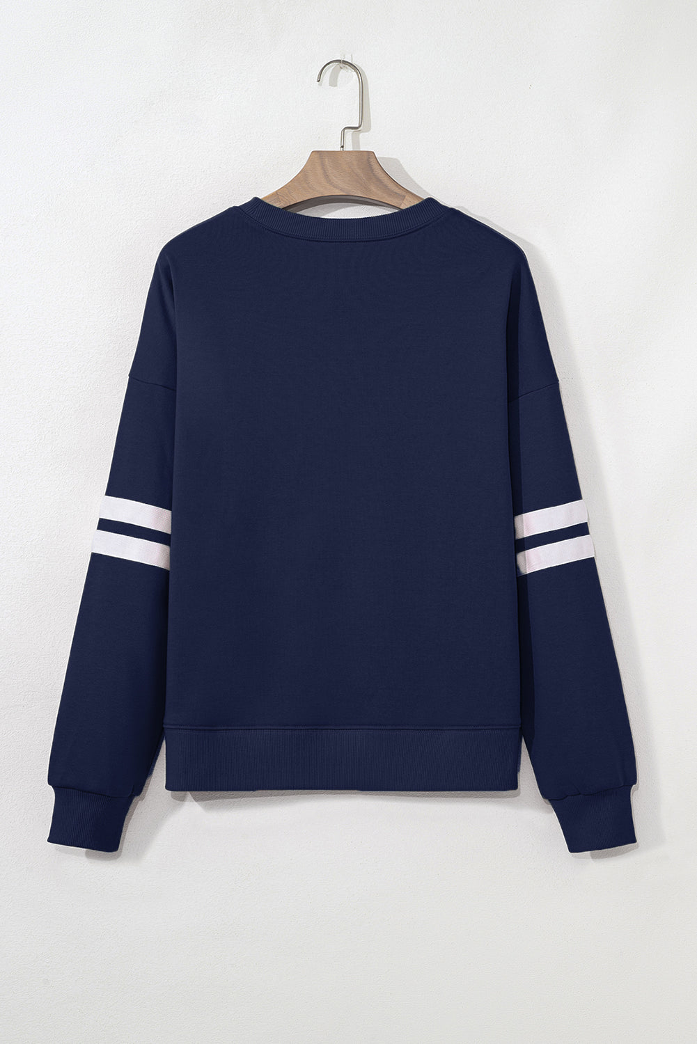 Navy Blue Varsity Striped Detail Drop Shoulder Oversized Sweatshirt
