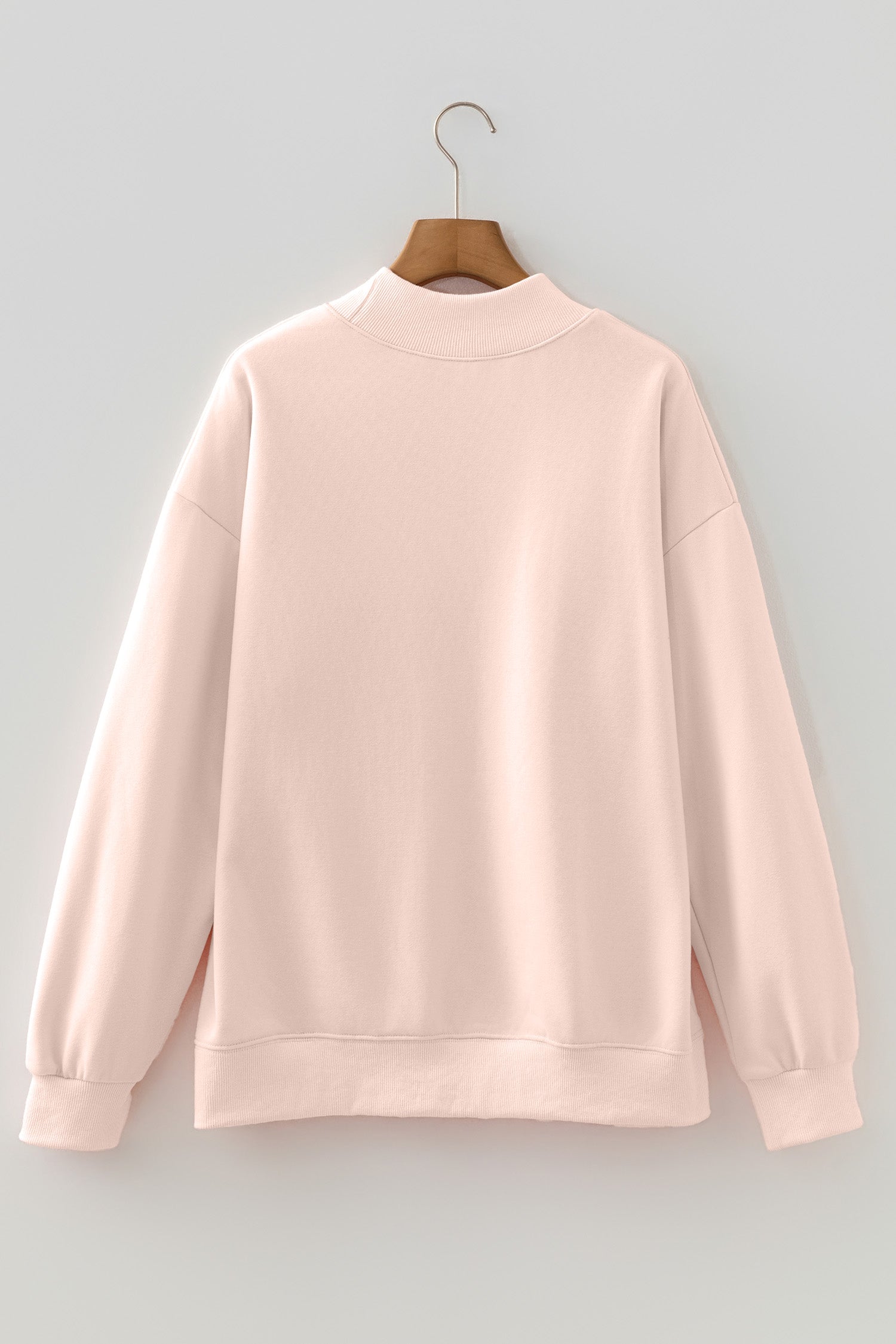 Light Pink Oversize Blessed Embroidered Mock Neck Sweatshirt