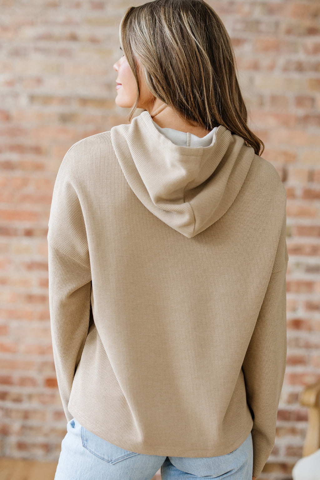 Jet Stream Thermal Textured Lace Drawstring Baggy Hoodie