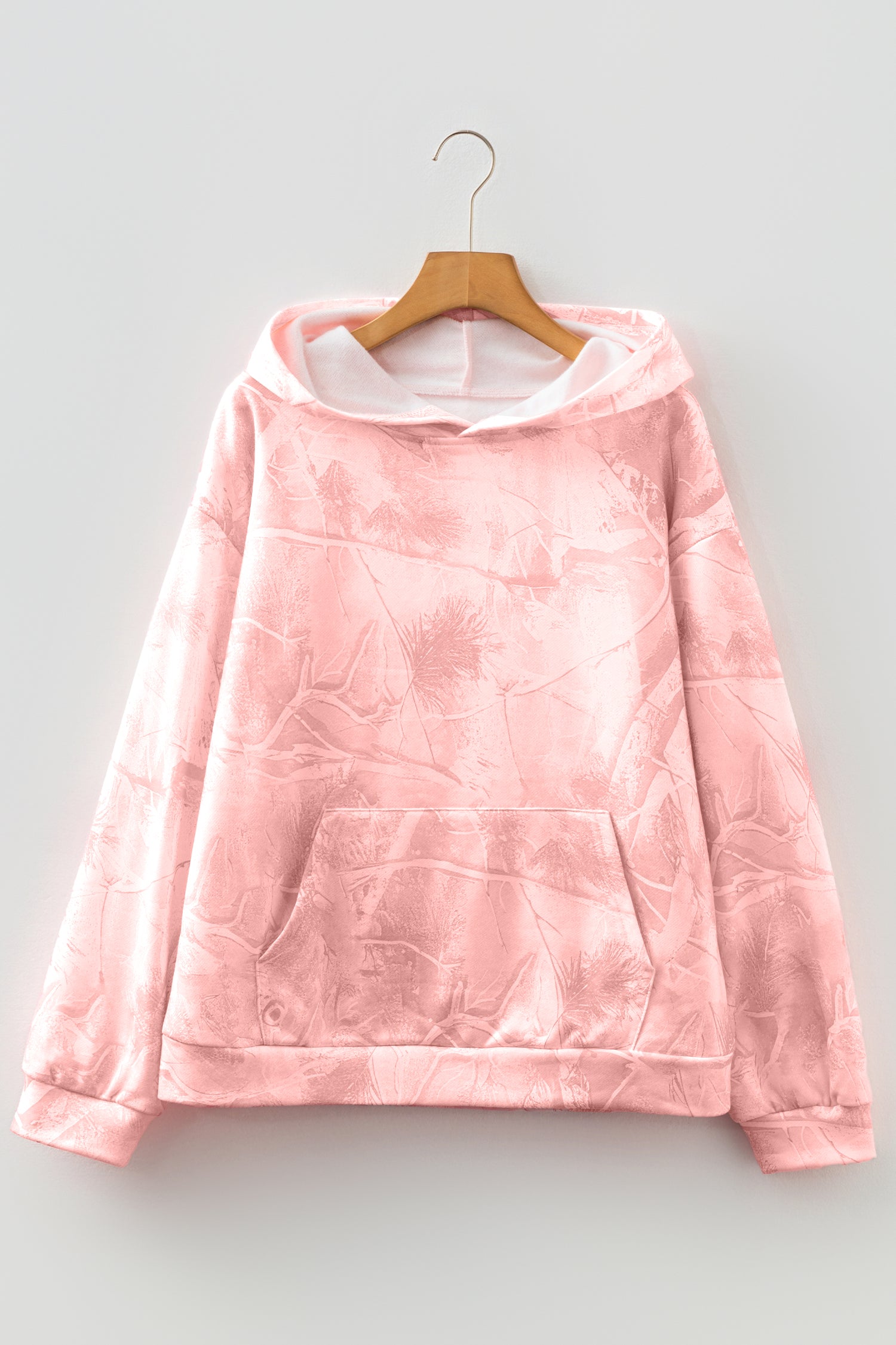 Light Pink Camouflage Woodland Print Oversized Sporty Hoodie