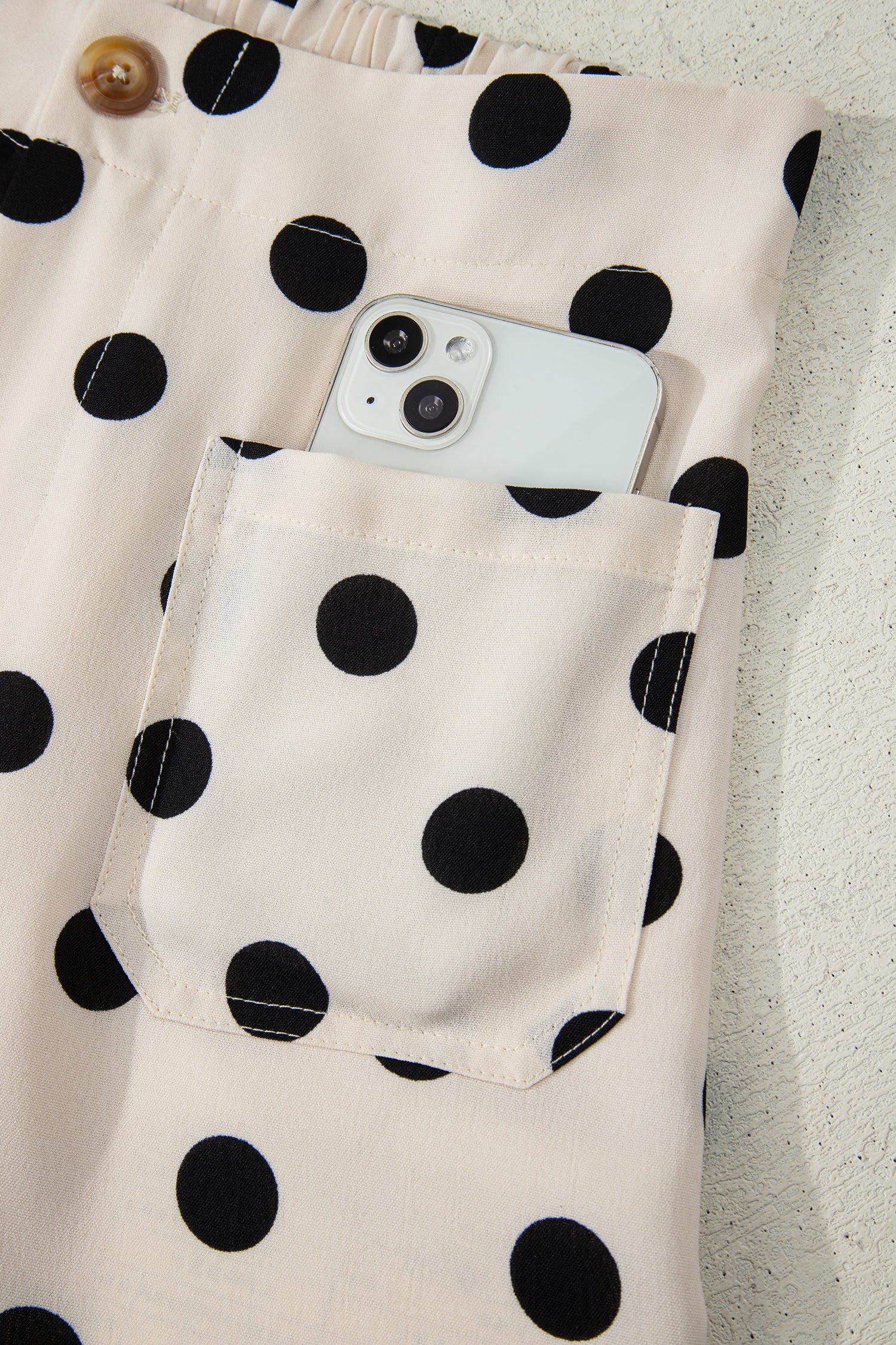 White Polka Dot Print Patched Pocket Loose Pants