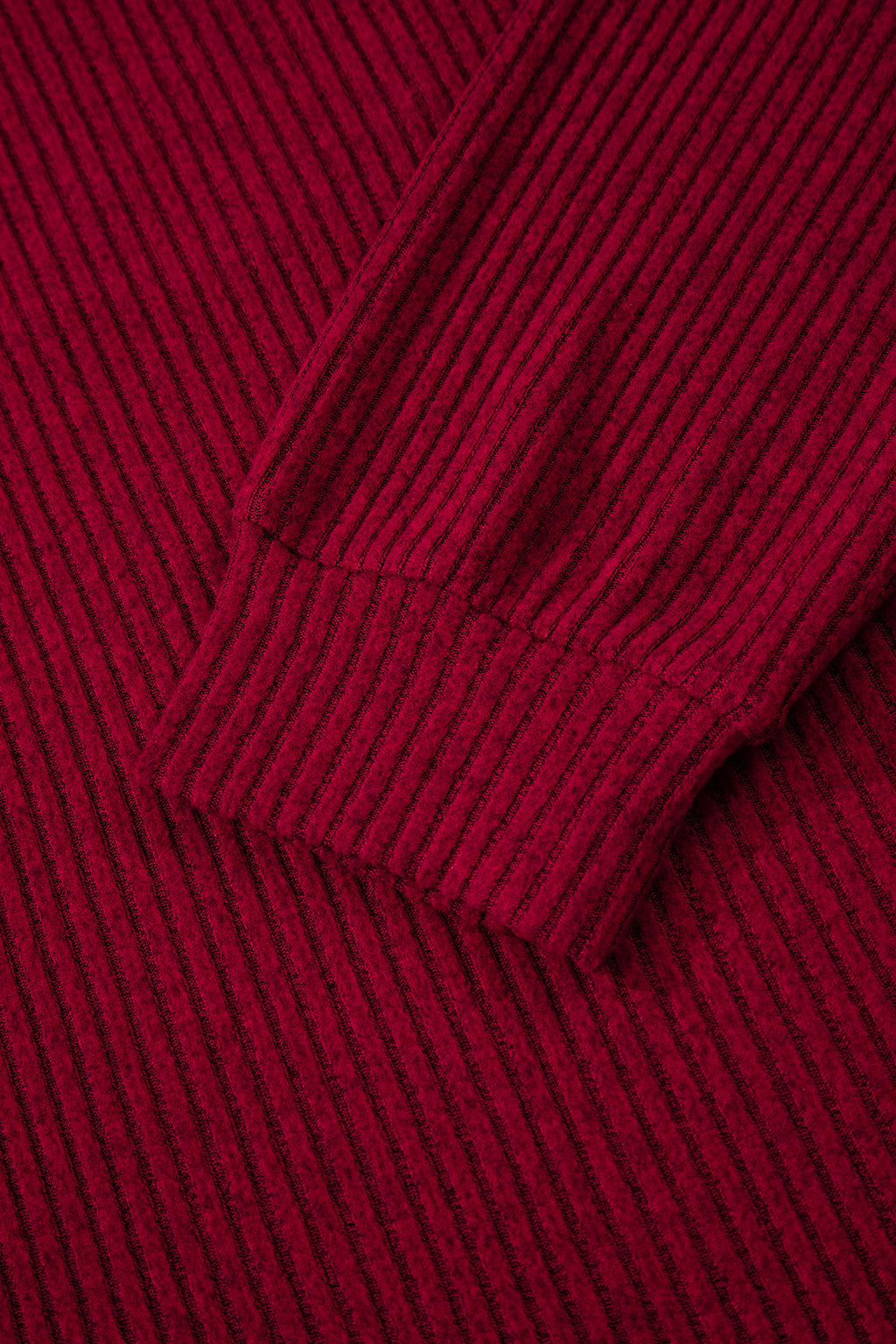 Racing Red Ribbed V Neck Contrast Ribbon Bow Back Drop Shoulder Long Sleeve Top