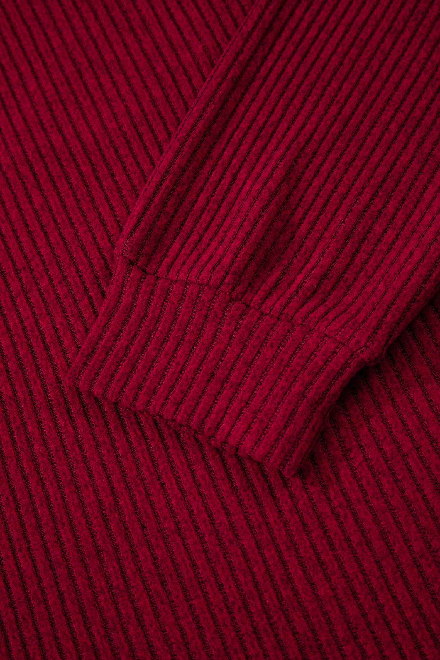 Racing Red Ribbed V Neck Contrast Ribbon Bow Back Drop Shoulder Long Sleeve Top