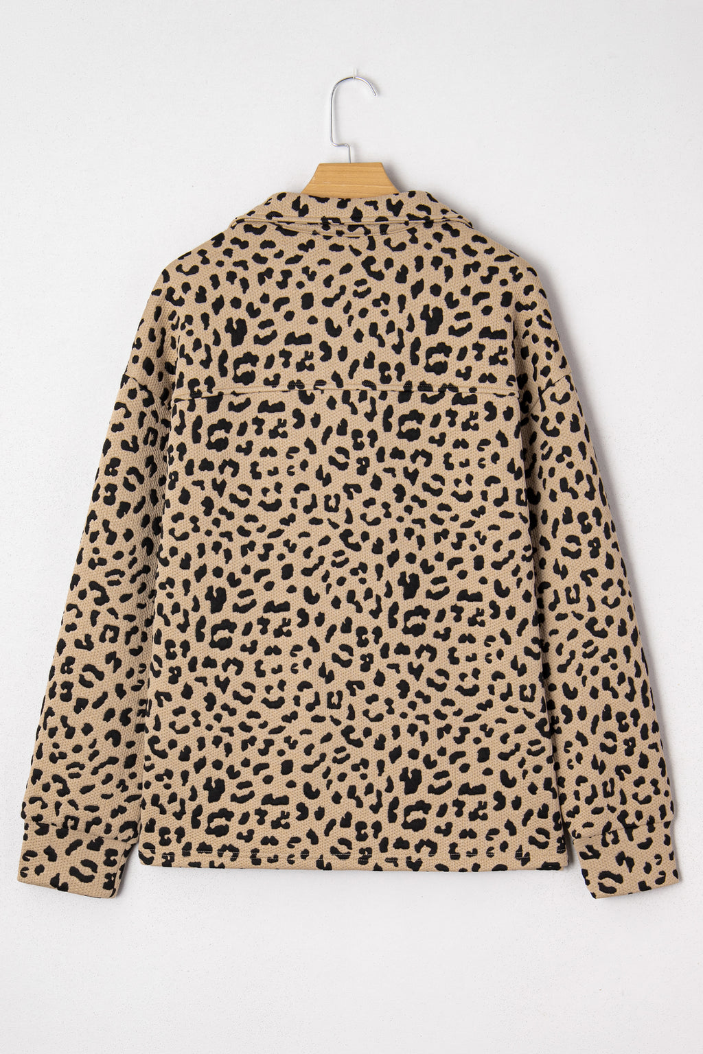 Parchment Leopard Polo Collar V Neck Pullover Top