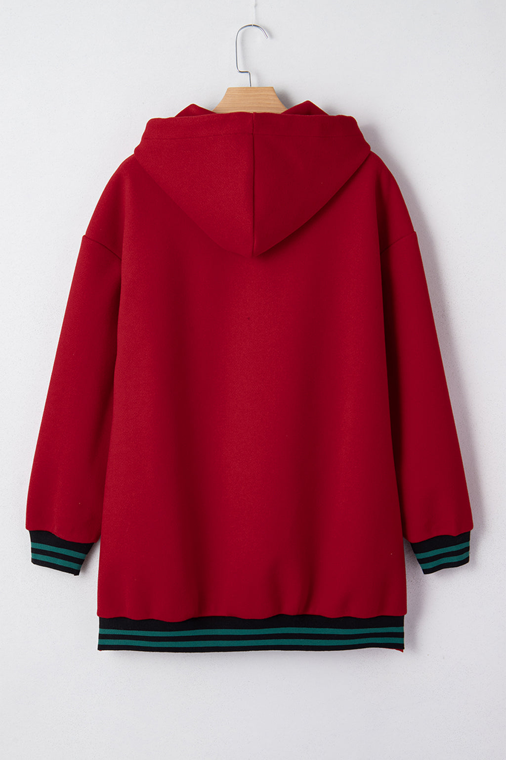 Racing Red Contrast Cuffed Drop Shoulder Zip up Tunic Hoodie