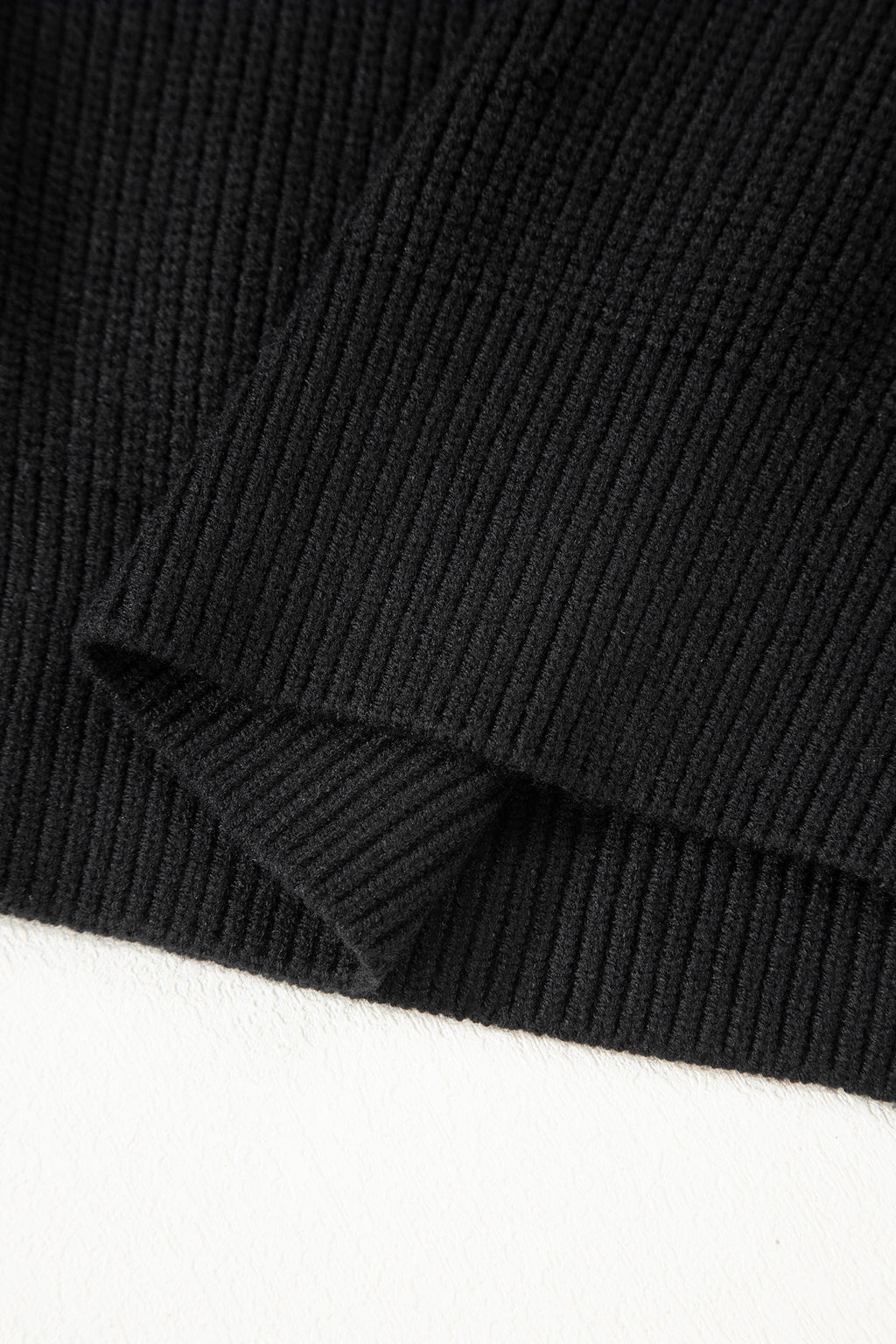 Black Ribbed Knit Ribbon Knot Backless Drop Shoulder Sweater